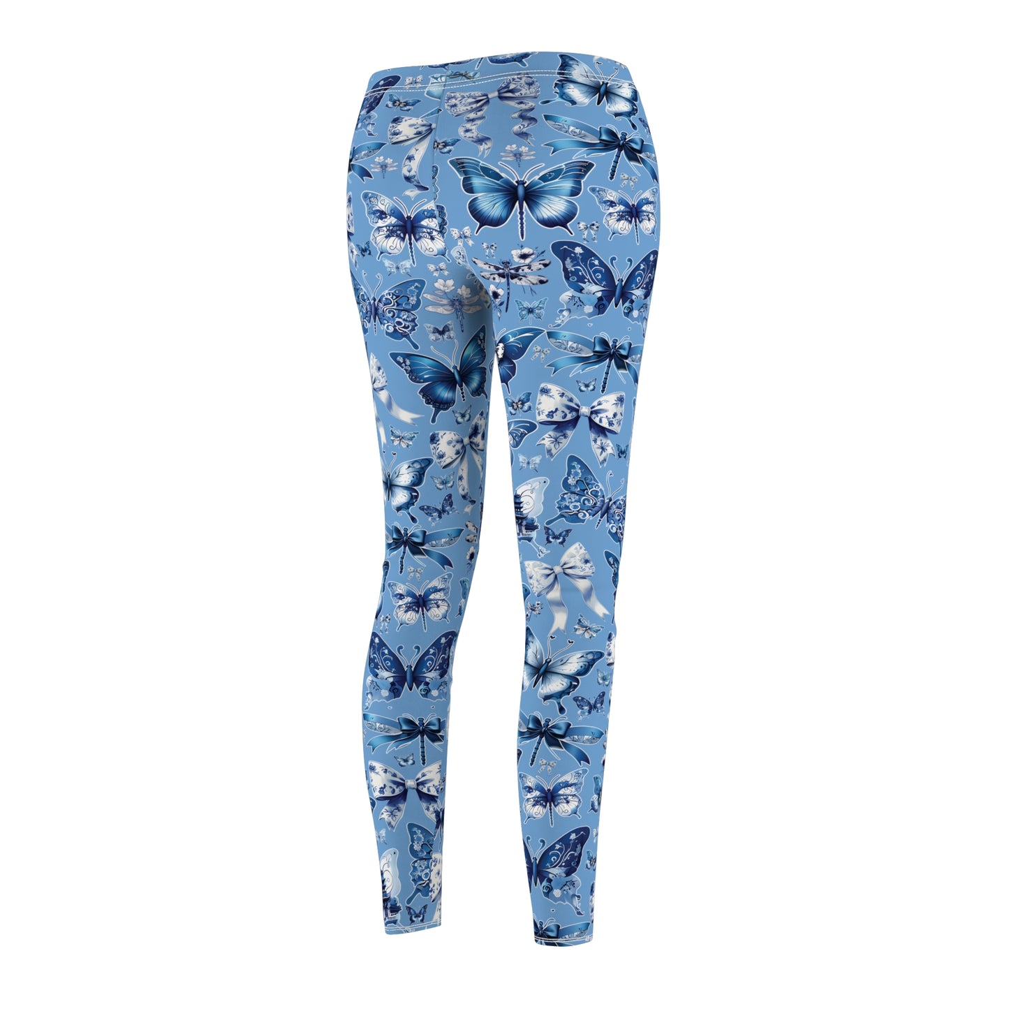 Light Blue Chinoiserie Leggings with Butterflies, Coquettes and Dragonflies, Workout Pants, Stretchy Pants, Yoga Clothes, Gift for Her