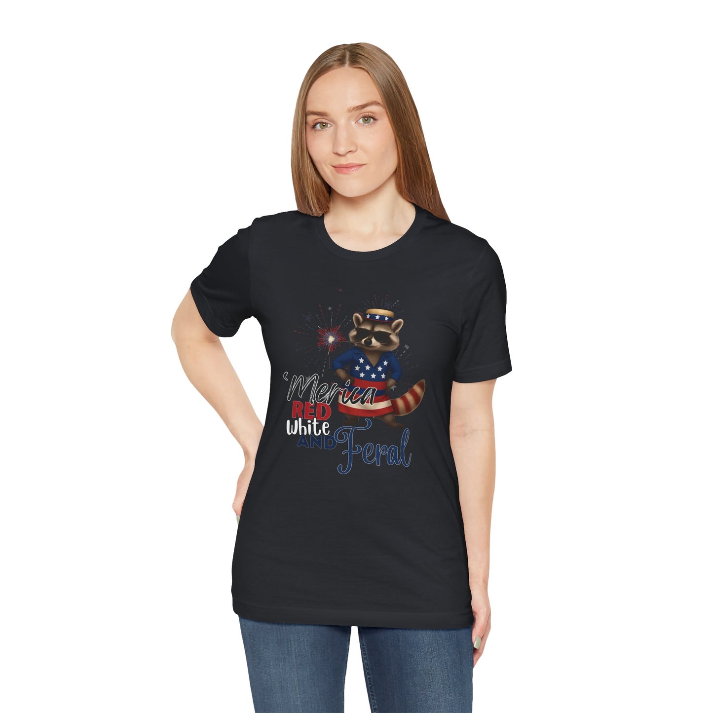 Patriotic T-Shirt, 'Merica Red White and Feral Shirt, Adult Humor Tshirt, July 4th T shirt, Independence Day, Red White and Blue, Racoon Tee