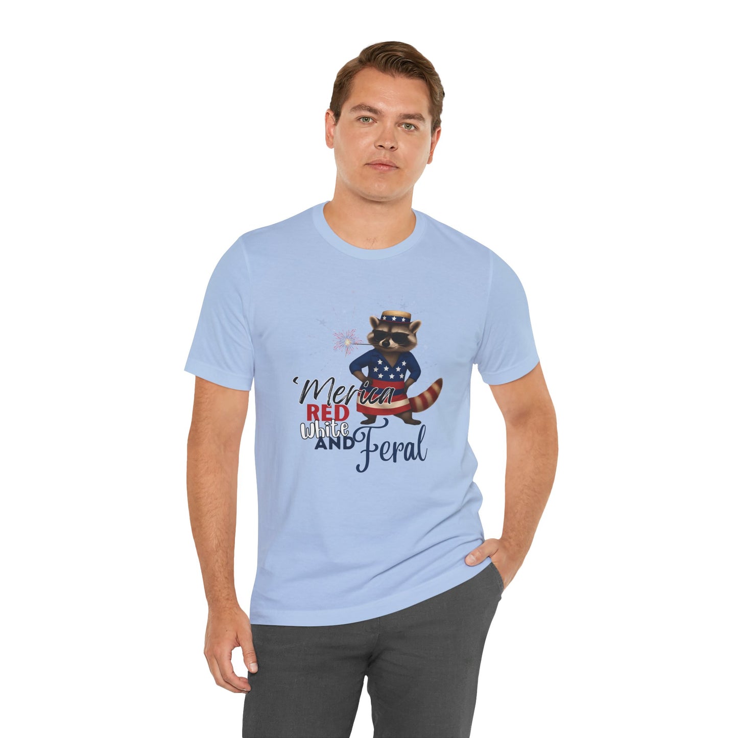 Patriotic T-Shirt, 'Merica Red White and Feral Shirt, Adult Humor Tshirt, July 4th T shirt, Independence Day, Red White and Blue, Racoon Tee