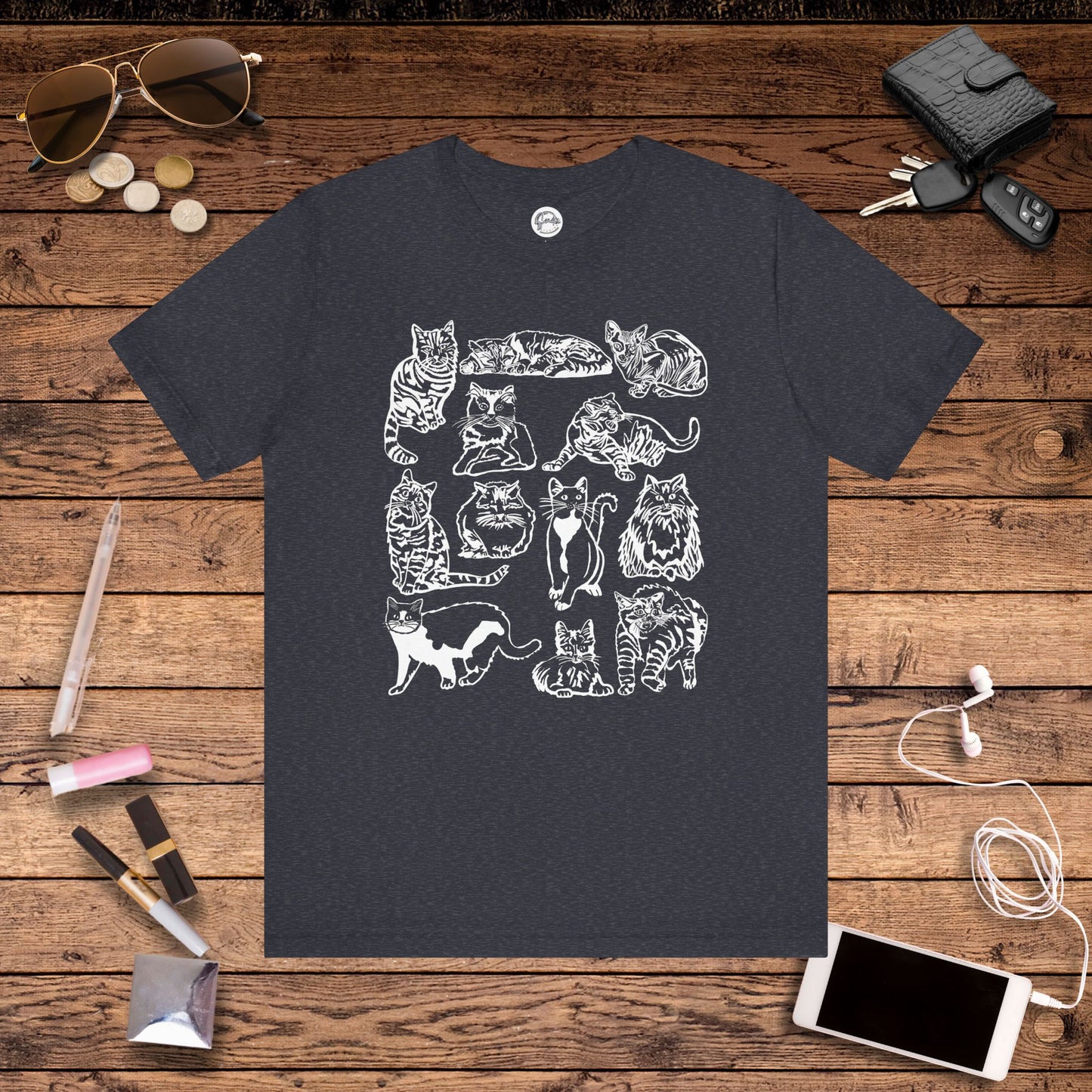 Cat Lover T-Shirt Gift for Cat Owner T Shirt with Cats, Cat Graphic Tee for Cat Lovers Top for Women, Cat T-shirt for Men, Striped Cat Shirt