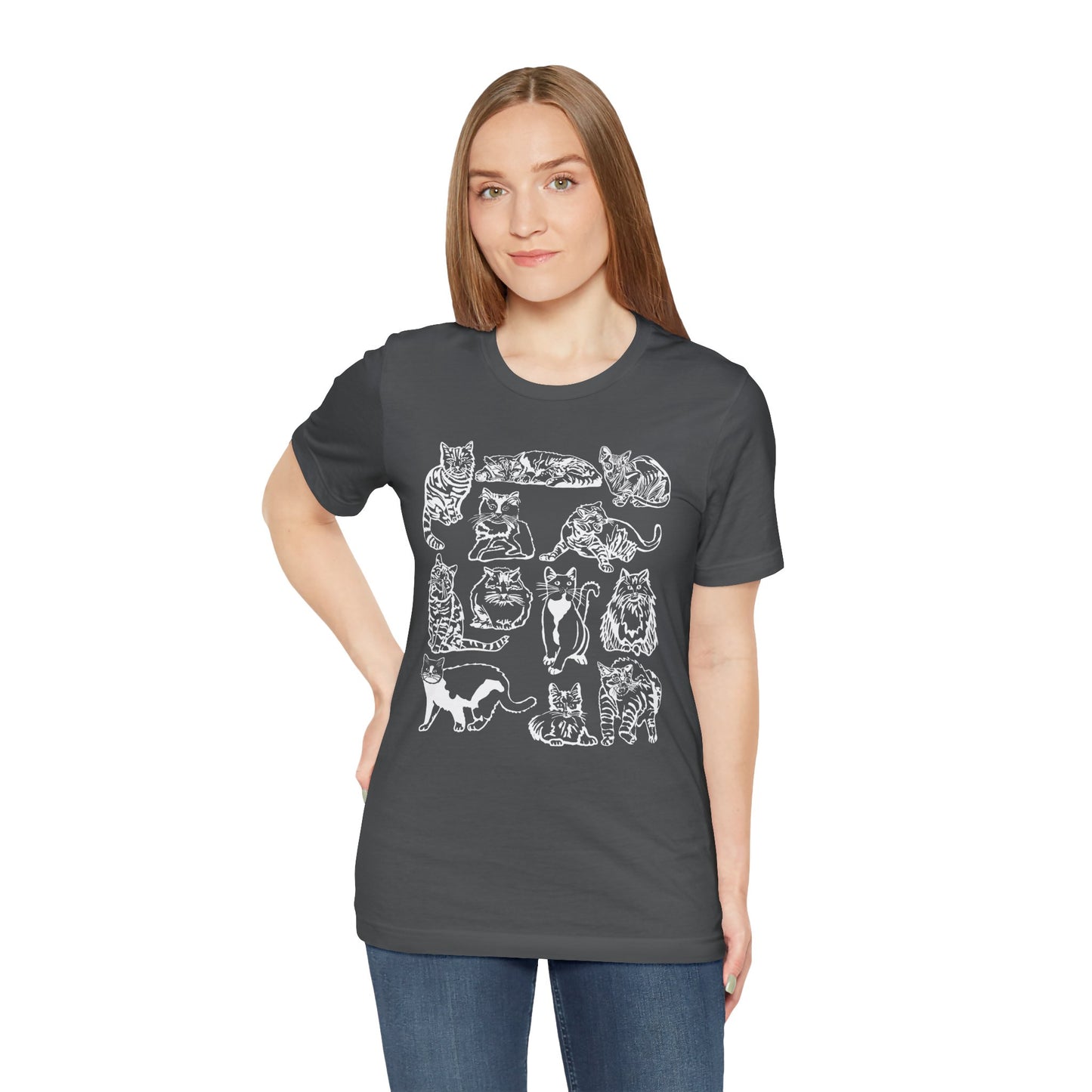 Cat Lover T-Shirt Gift for Cat Owner T Shirt with Cats, Cat Graphic Tee for Cat Lovers Top for Women, Cat T-shirt for Men, Striped Cat Shirt
