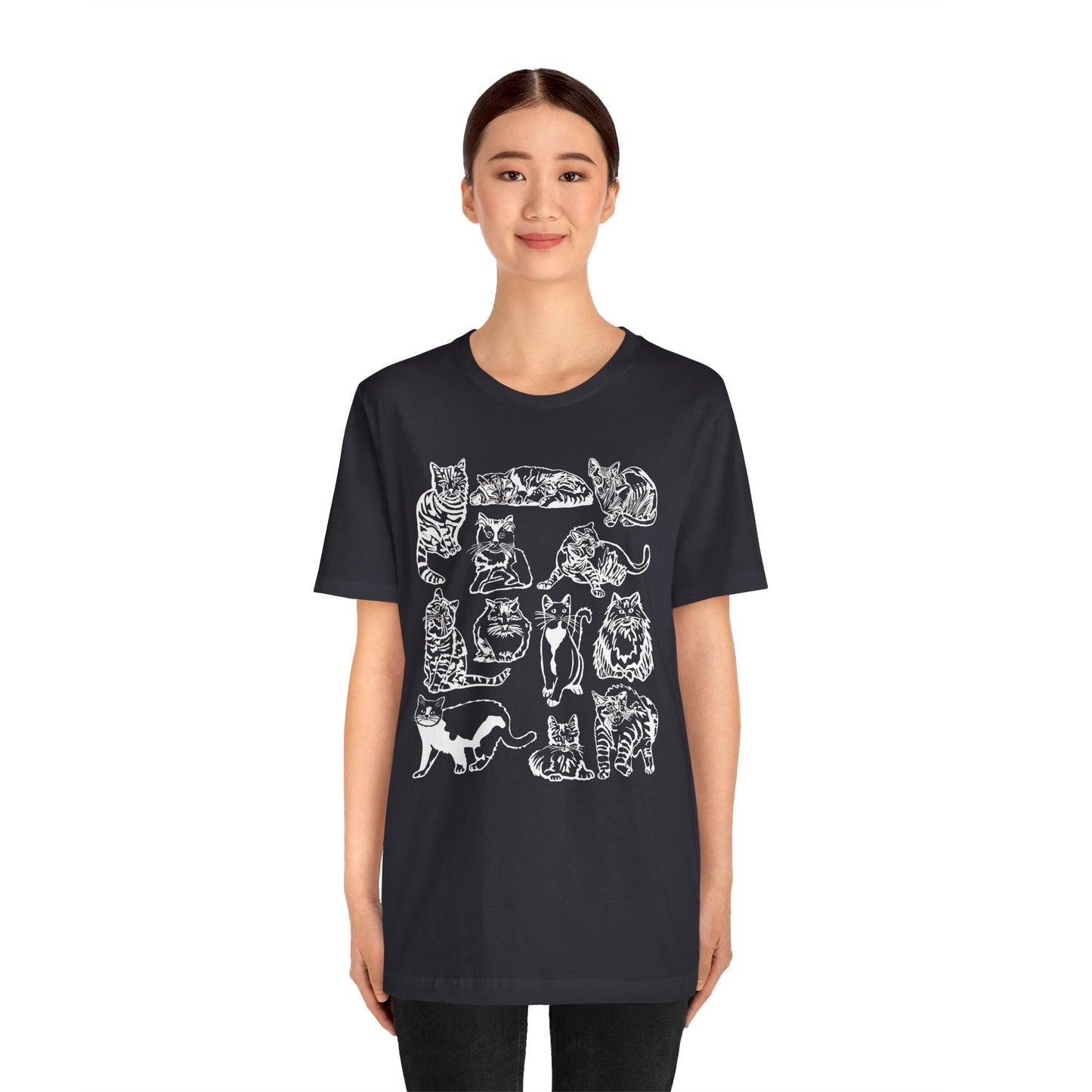 Cat Lover T-Shirt Gift for Cat Owner T Shirt with Cats, Cat Graphic Tee for Cat Lovers Top for Women, Cat T-shirt for Men, Striped Cat Shirt