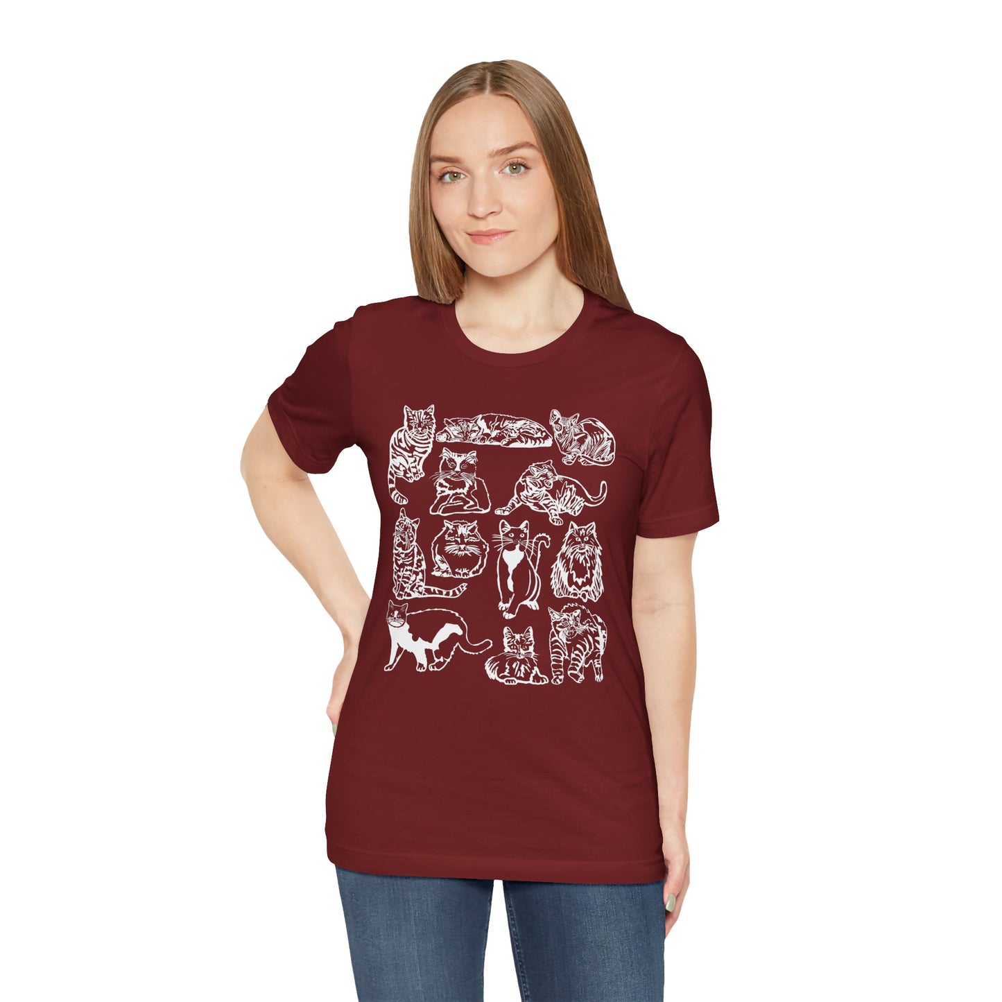Cat Lover T-Shirt Gift for Cat Owner T Shirt with Cats, Cat Graphic Tee for Cat Lovers Top for Women, Cat T-shirt for Men, Striped Cat Shirt