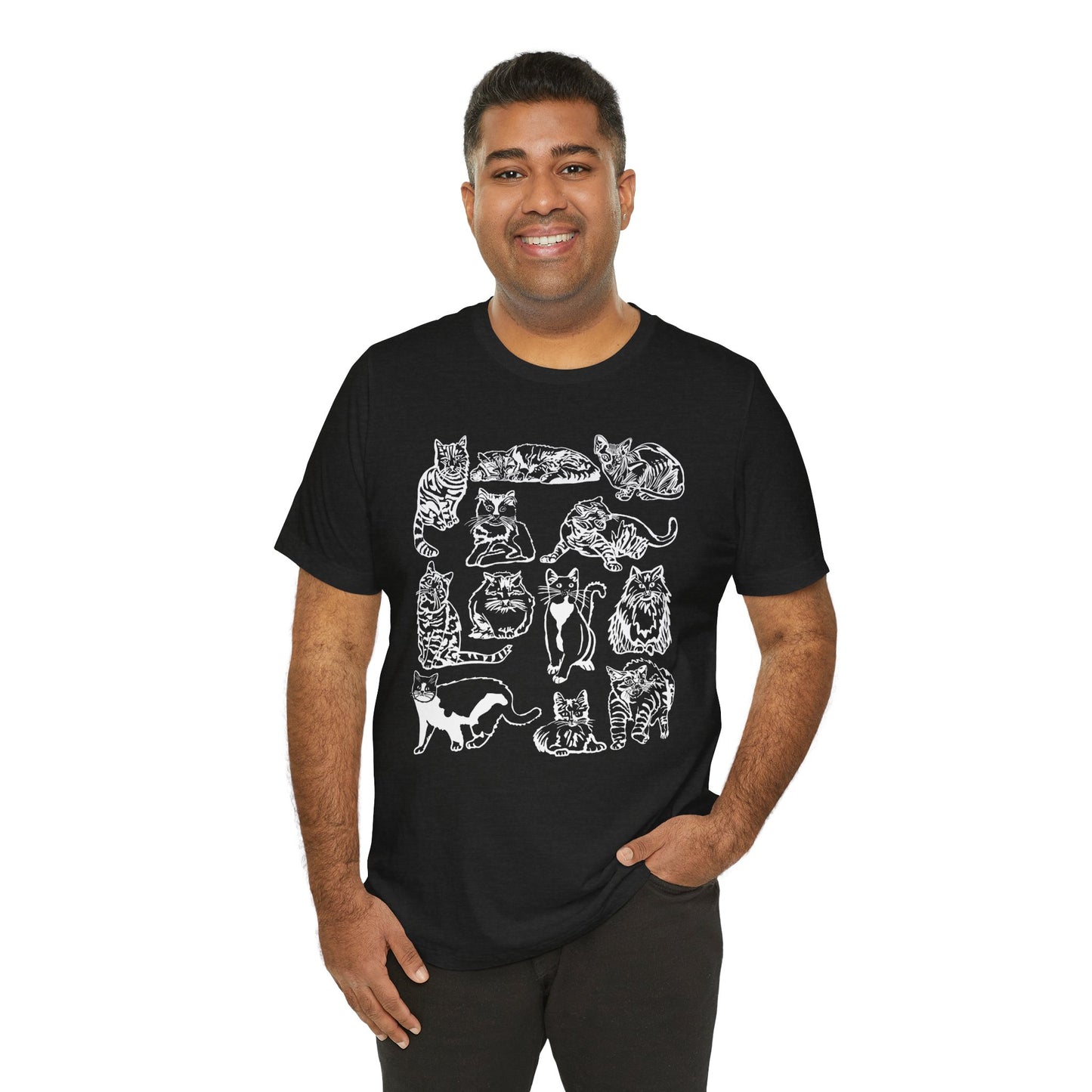 Cat Lover T-Shirt Gift for Cat Owner T Shirt with Cats, Cat Graphic Tee for Cat Lovers Top for Women, Cat T-shirt for Men, Striped Cat Shirt