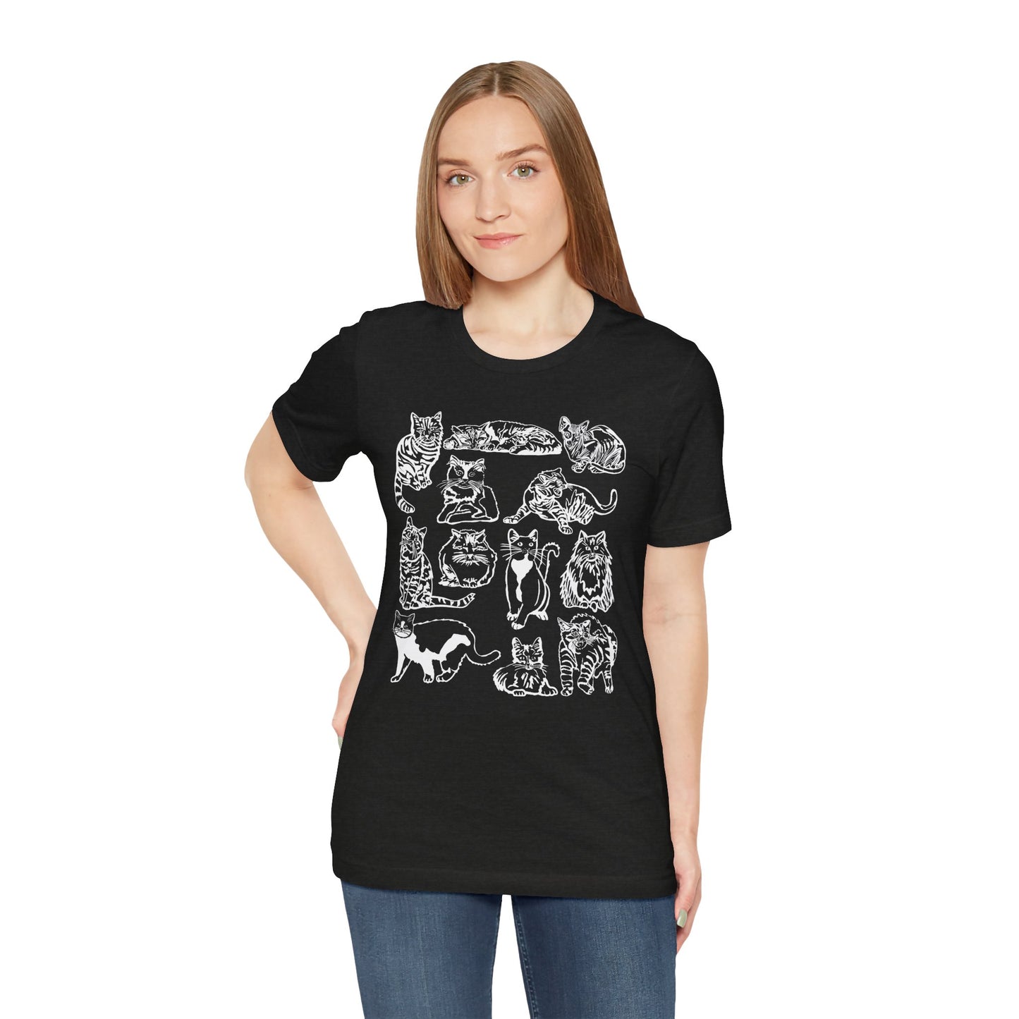 Cat Lover T-Shirt Gift for Cat Owner T Shirt with Cats, Cat Graphic Tee for Cat Lovers Top for Women, Cat T-shirt for Men, Striped Cat Shirt