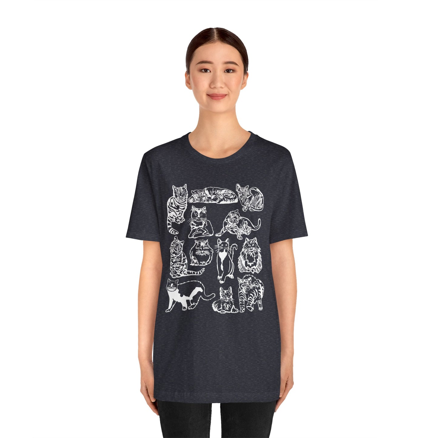 Cat Lover T-Shirt Gift for Cat Owner T Shirt with Cats, Cat Graphic Tee for Cat Lovers Top for Women, Cat T-shirt for Men, Striped Cat Shirt