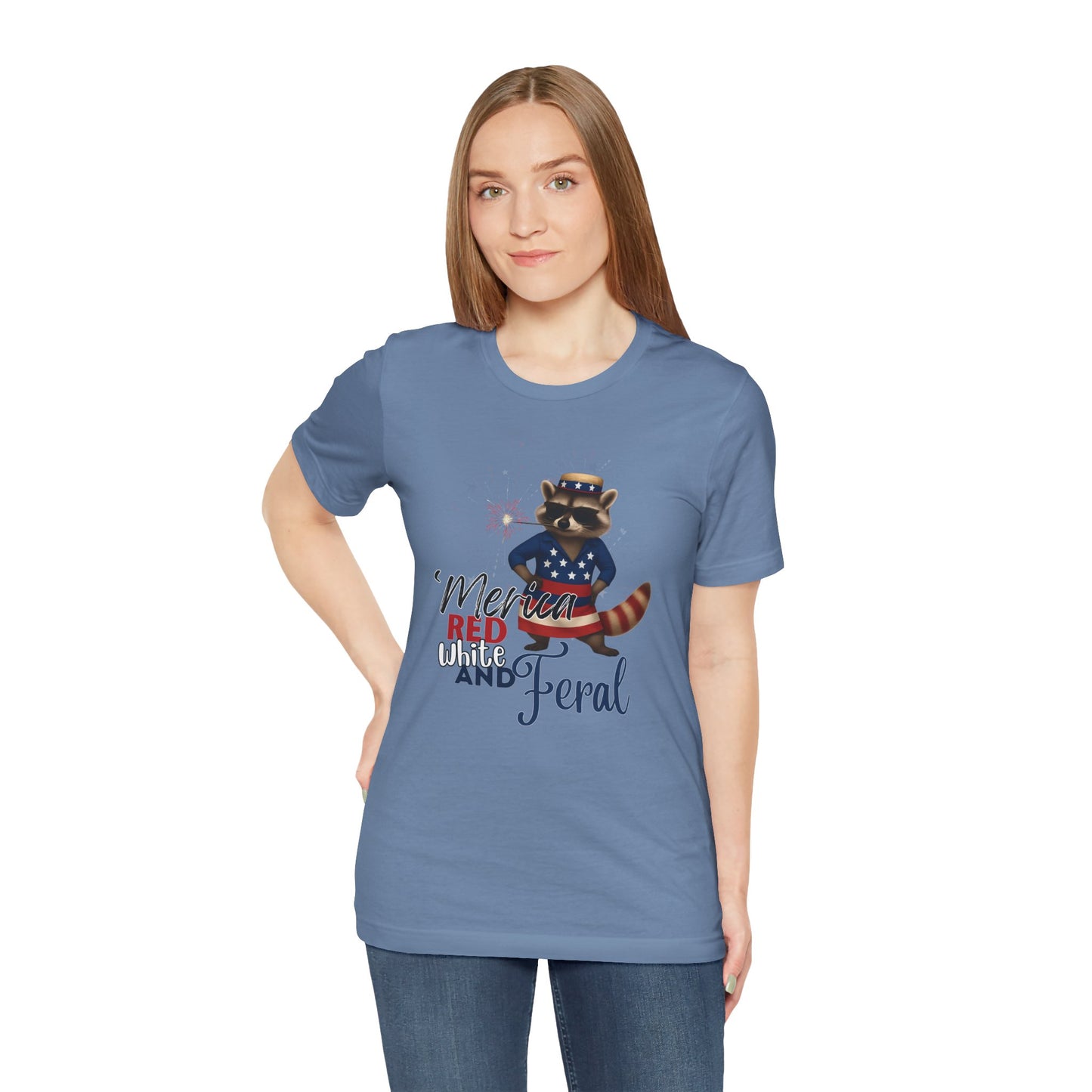 Patriotic T-Shirt, 'Merica Red White and Feral Shirt, Adult Humor Tshirt, July 4th T shirt, Independence Day, Red White and Blue, Racoon Tee