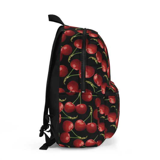 Cherry Backpack, Bag with Cherries, Red and Black Pattern, Cherry Pattern, School Bag, Shoulder Bag, Travel Knapsack, Cherry Print Rucksack