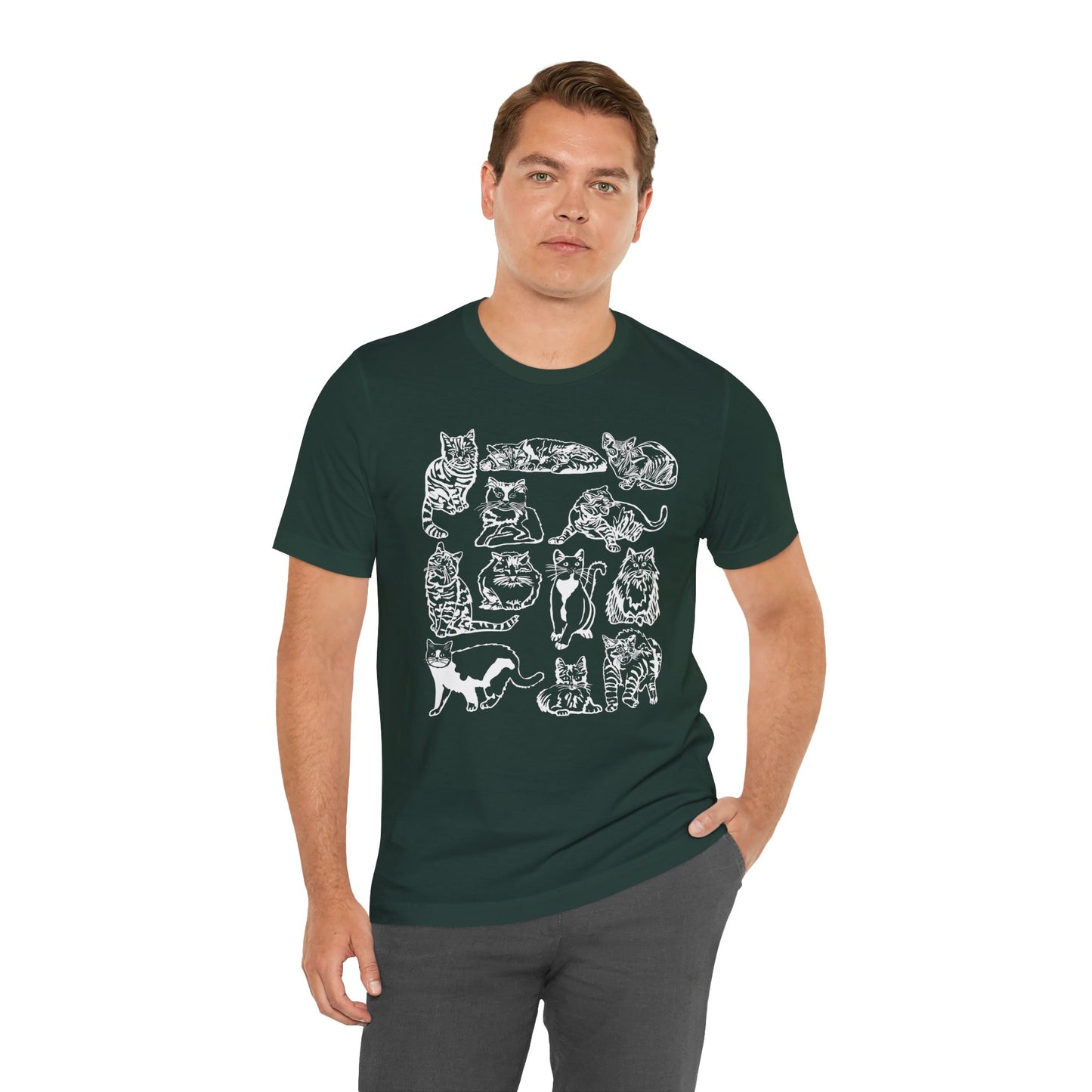 Cat Lover T-Shirt Gift for Cat Owner T Shirt with Cats, Cat Graphic Tee for Cat Lovers Top for Women, Cat T-shirt for Men, Striped Cat Shirt