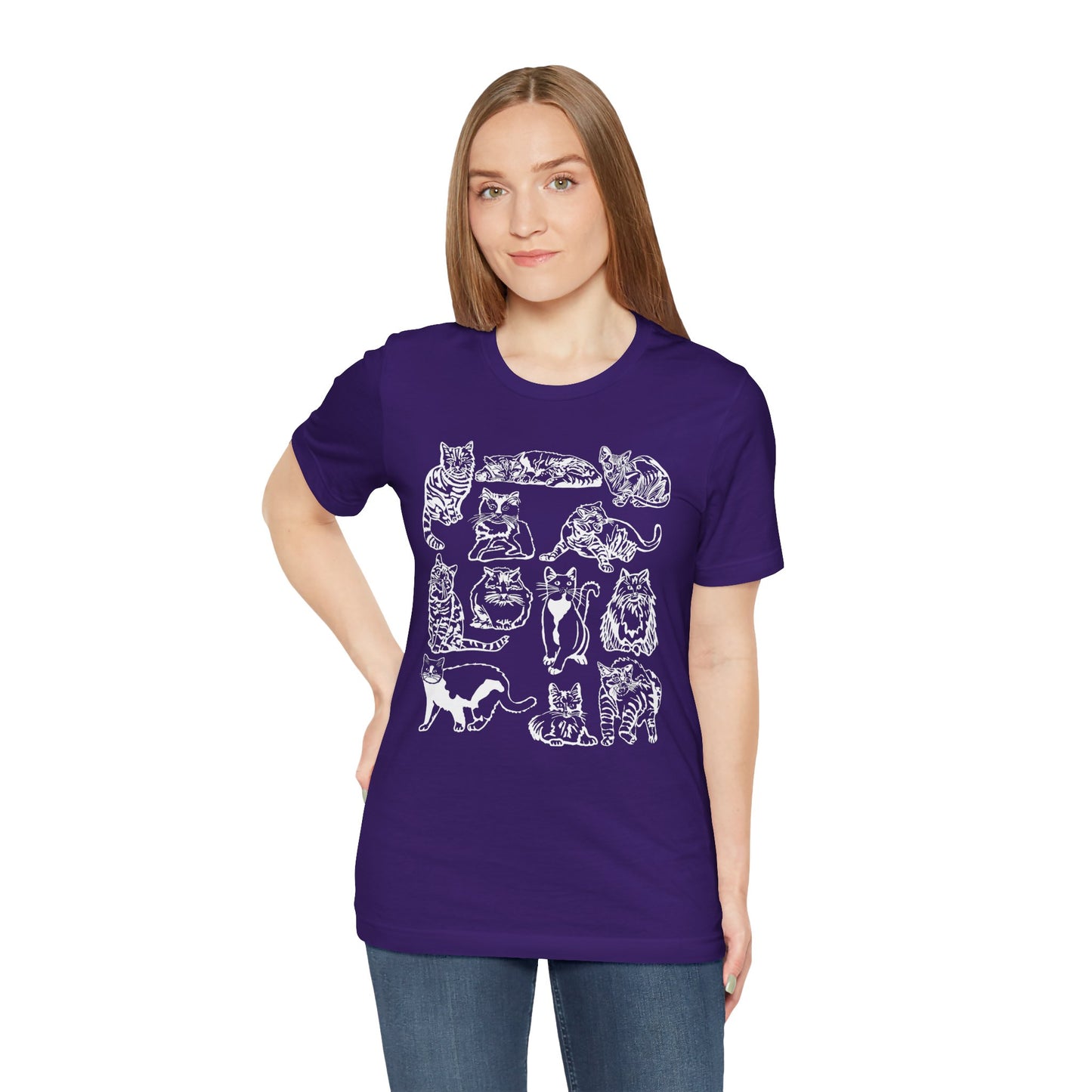 Cat Lover T-Shirt Gift for Cat Owner T Shirt with Cats, Cat Graphic Tee for Cat Lovers Top for Women, Cat T-shirt for Men, Striped Cat Shirt