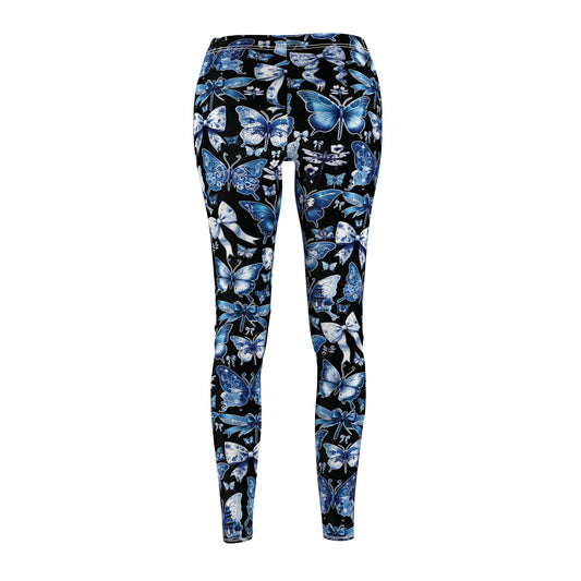 Black Chinoiserie Leggings with Butterflies, Coquettes and Dragonflies, Workout Pants, Stretchy Pants, Yoga Clothes, Gift for Her