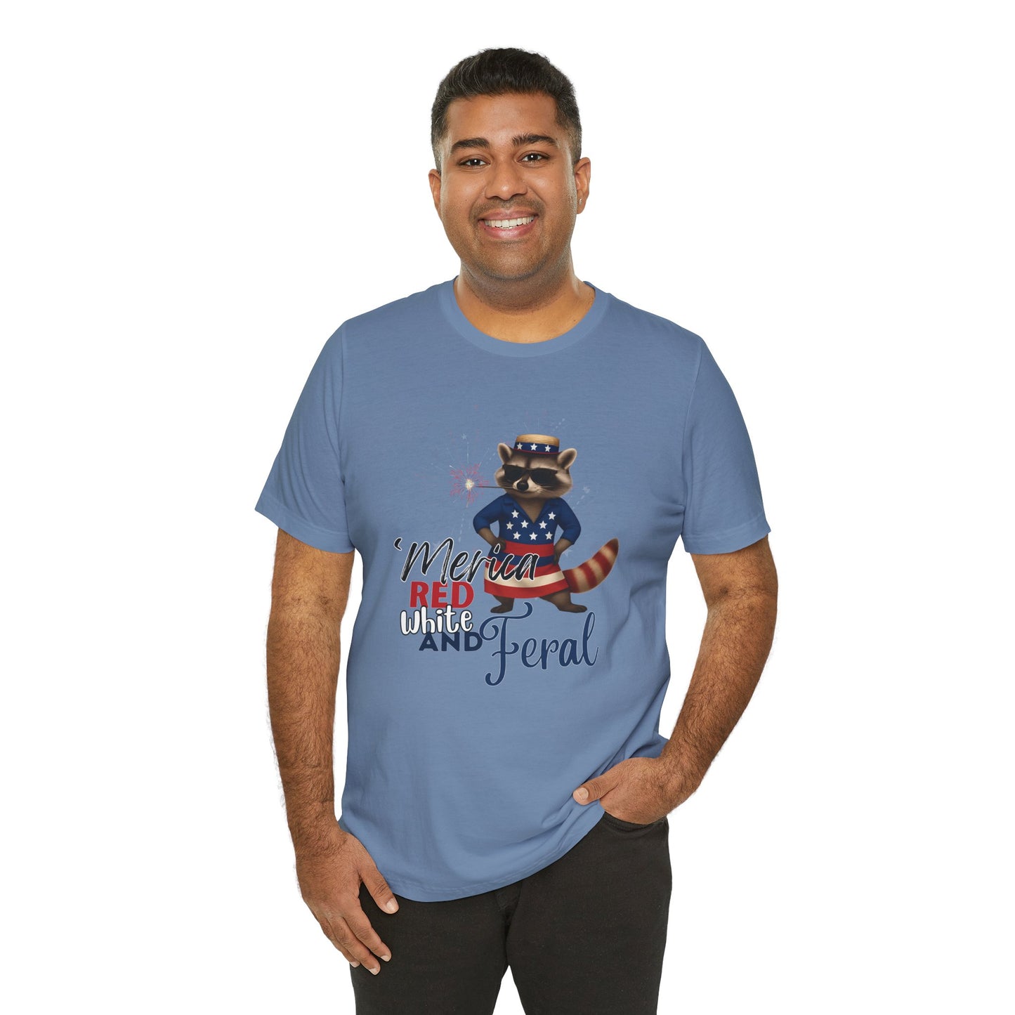 Patriotic T-Shirt, 'Merica Red White and Feral Shirt, Adult Humor Tshirt, July 4th T shirt, Independence Day, Red White and Blue, Racoon Tee