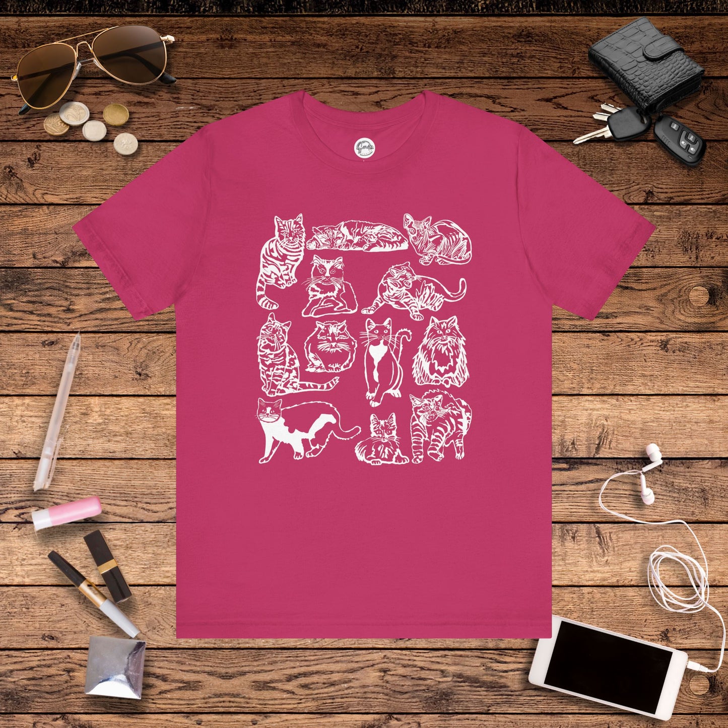 Cat Lover T-Shirt Gift for Cat Owner T Shirt with Cats, Cat Graphic Tee for Cat Lovers Top for Women, Cat T-shirt for Men, Striped Cat Shirt