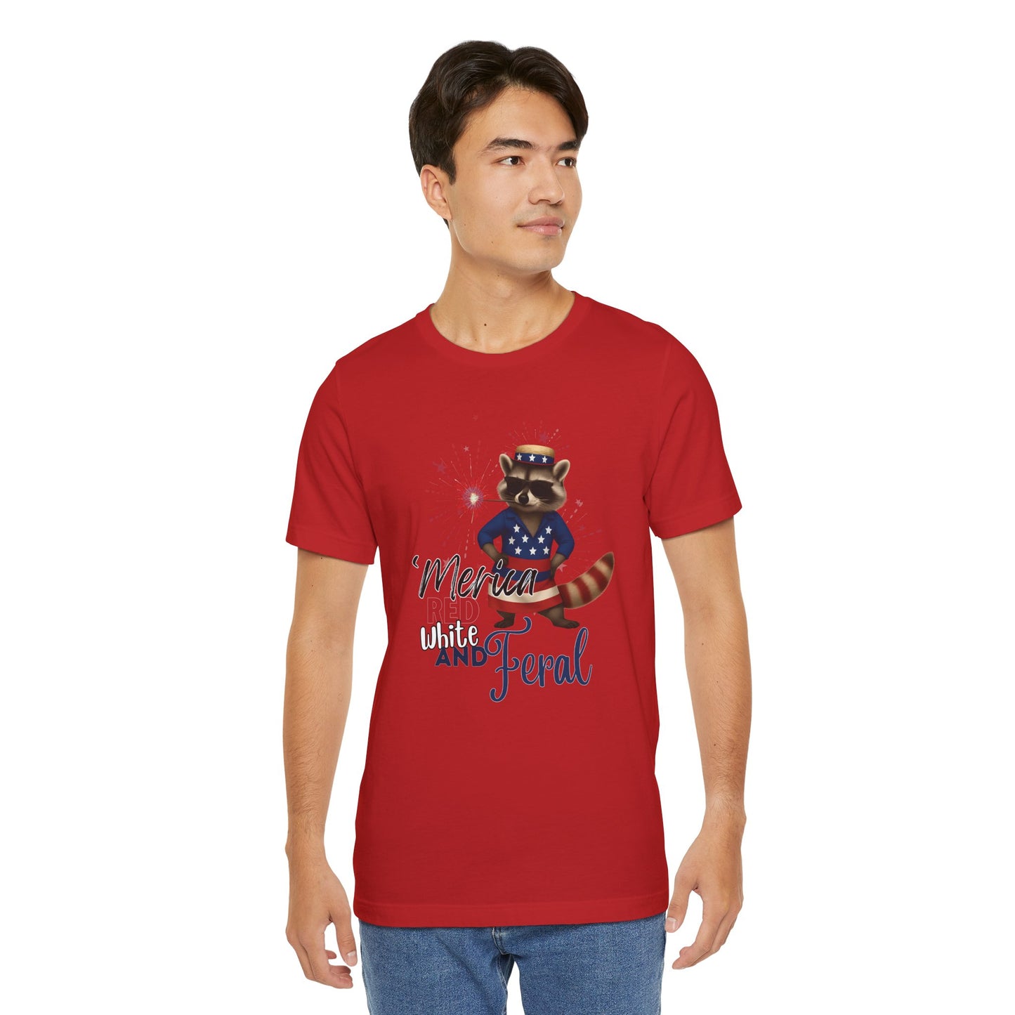 Patriotic T-Shirt, 'Merica Red White and Feral Shirt, Adult Humor Tshirt, July 4th T shirt, Independence Day, Red White and Blue, Racoon Tee