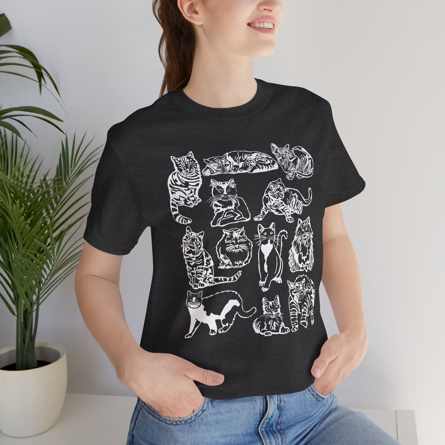 Cat Lover T-Shirt Gift for Cat Owner T Shirt with Cats, Cat Graphic Tee for Cat Lovers Top for Women, Cat T-shirt for Men, Striped Cat Shirt