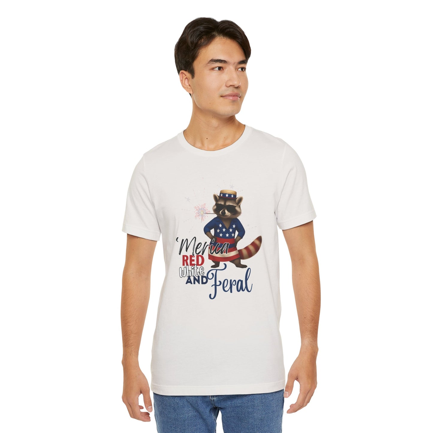 Patriotic T-Shirt, 'Merica Red White and Feral Shirt, Adult Humor Tshirt, July 4th T shirt, Independence Day, Red White and Blue, Racoon Tee