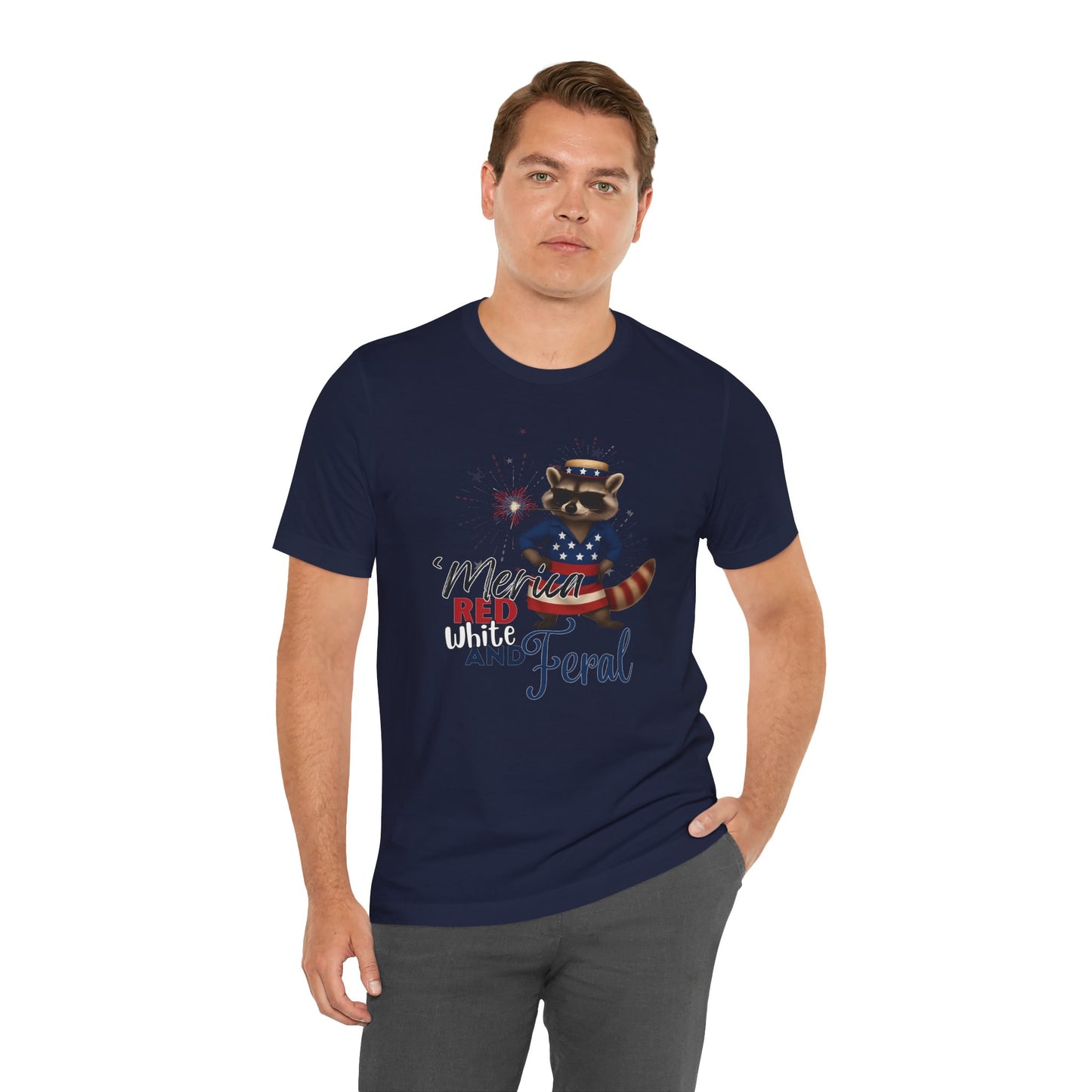 Patriotic T-Shirt, 'Merica Red White and Feral Shirt, Adult Humor Tshirt, July 4th T shirt, Independence Day, Red White and Blue, Racoon Tee