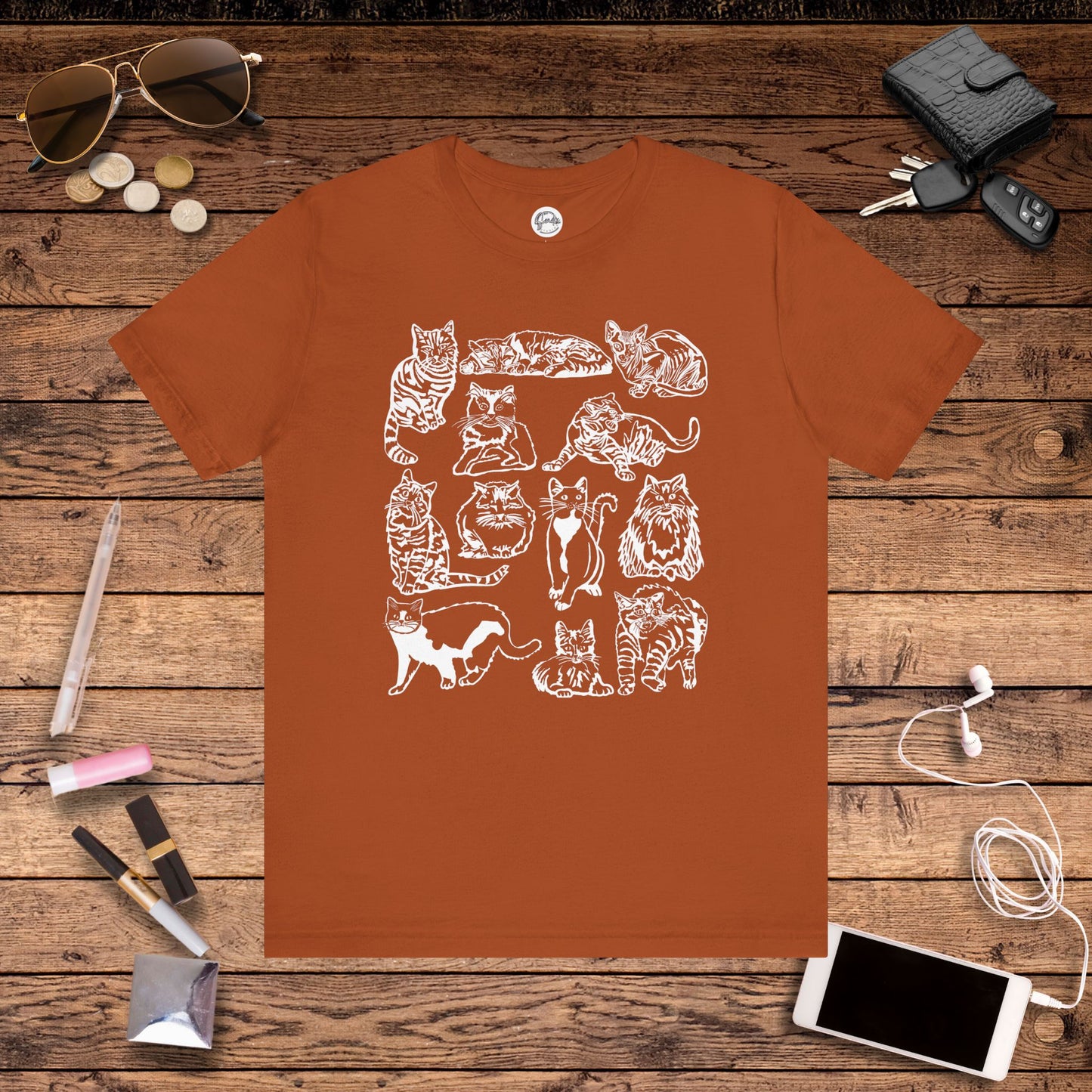 Cat Lover T-Shirt Gift for Cat Owner T Shirt with Cats, Cat Graphic Tee for Cat Lovers Top for Women, Cat T-shirt for Men, Striped Cat Shirt