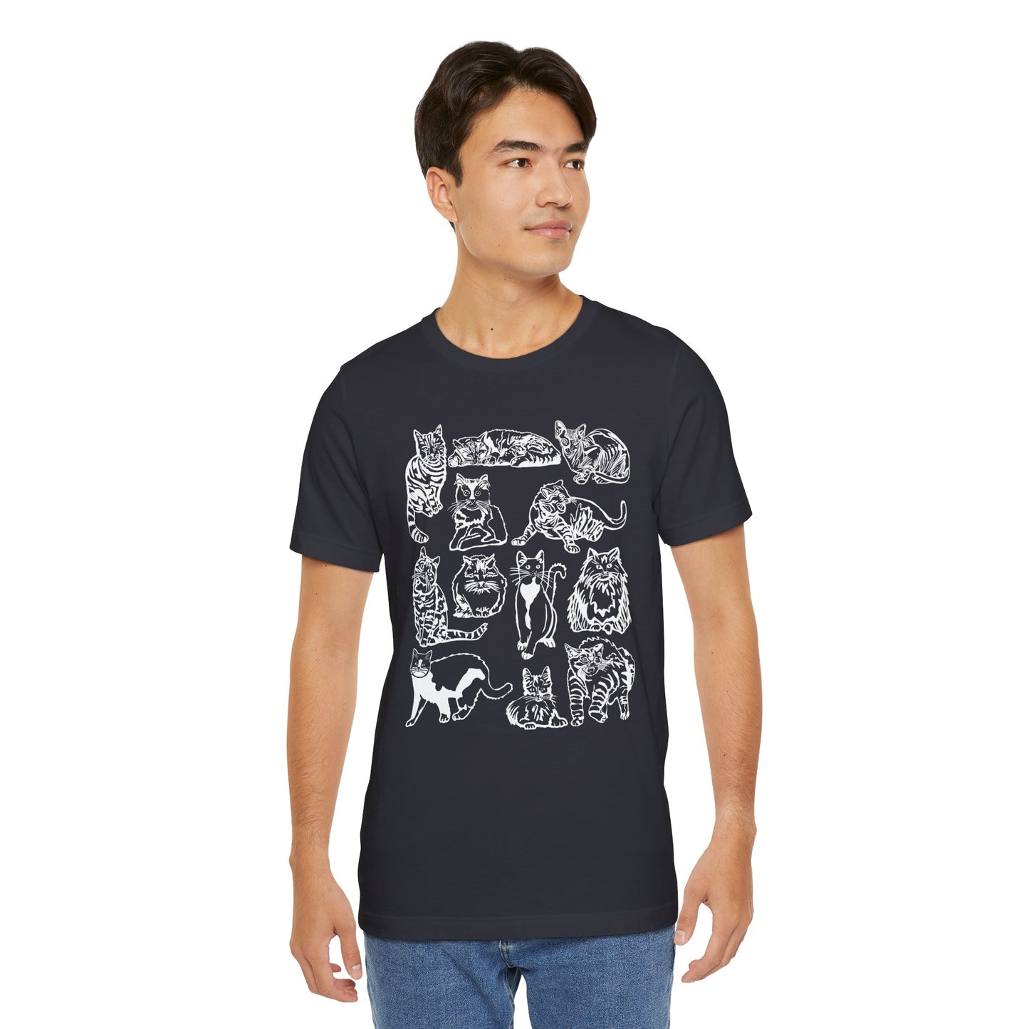 Cat Lover T-Shirt Gift for Cat Owner T Shirt with Cats, Cat Graphic Tee for Cat Lovers Top for Women, Cat T-shirt for Men, Striped Cat Shirt