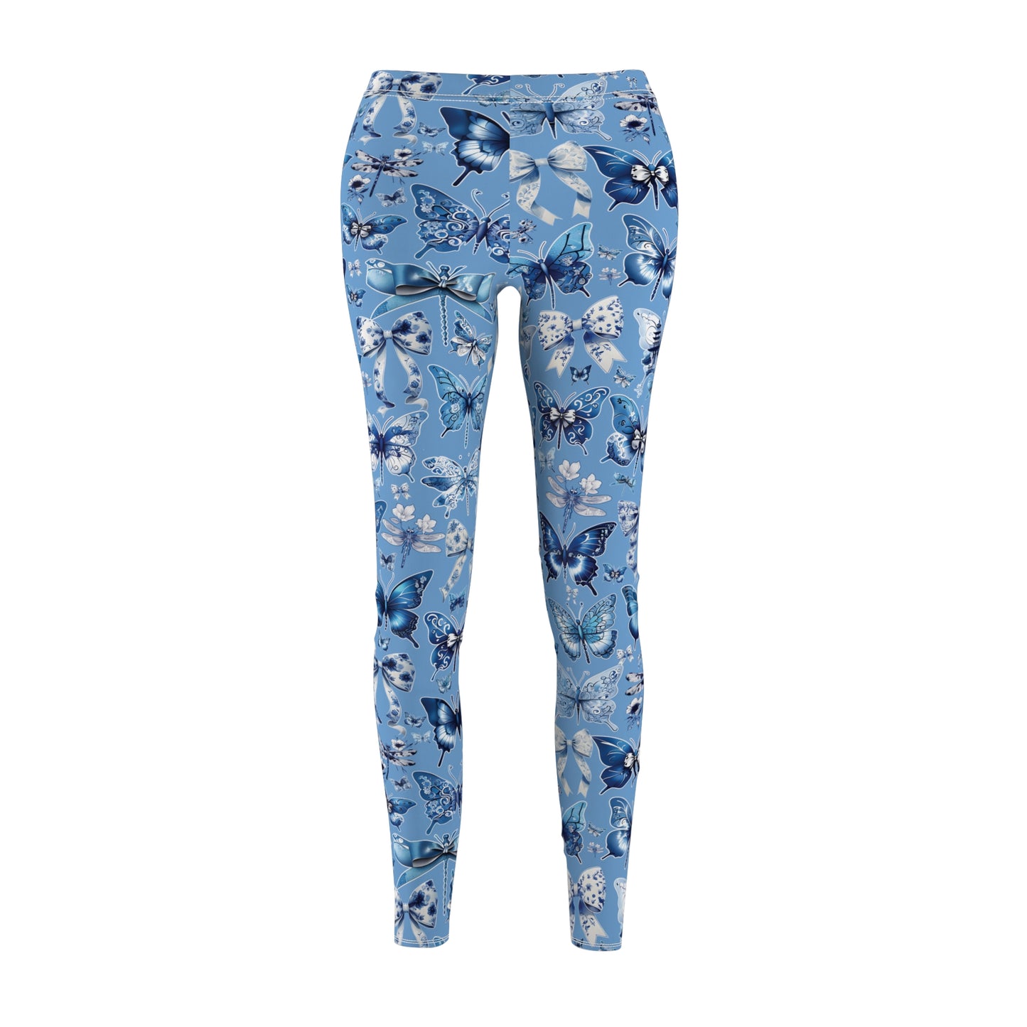 Light Blue Chinoiserie Leggings with Butterflies, Coquettes and Dragonflies, Workout Pants, Stretchy Pants, Yoga Clothes, Gift for Her