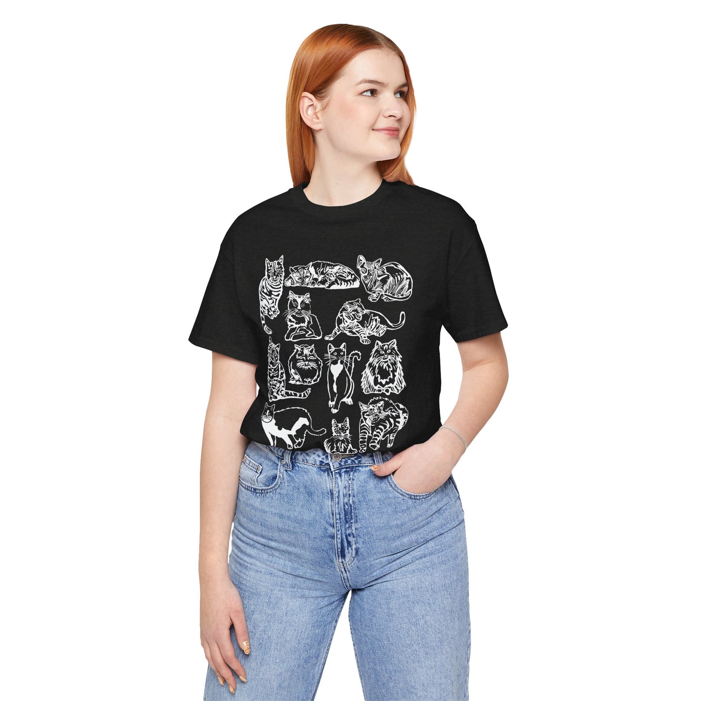 Cat Lover T-Shirt Gift for Cat Owner T Shirt with Cats, Cat Graphic Tee for Cat Lovers Top for Women, Cat T-shirt for Men, Striped Cat Shirt