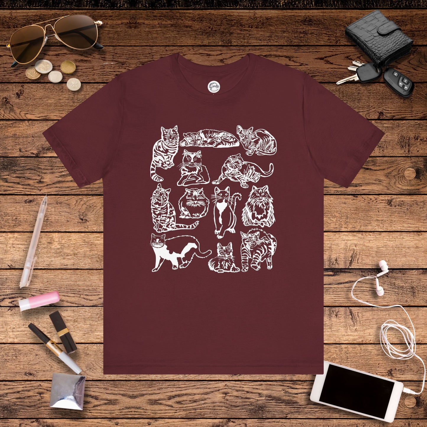 Cat Lover T-Shirt Gift for Cat Owner T Shirt with Cats, Cat Graphic Tee for Cat Lovers Top for Women, Cat T-shirt for Men, Striped Cat Shirt