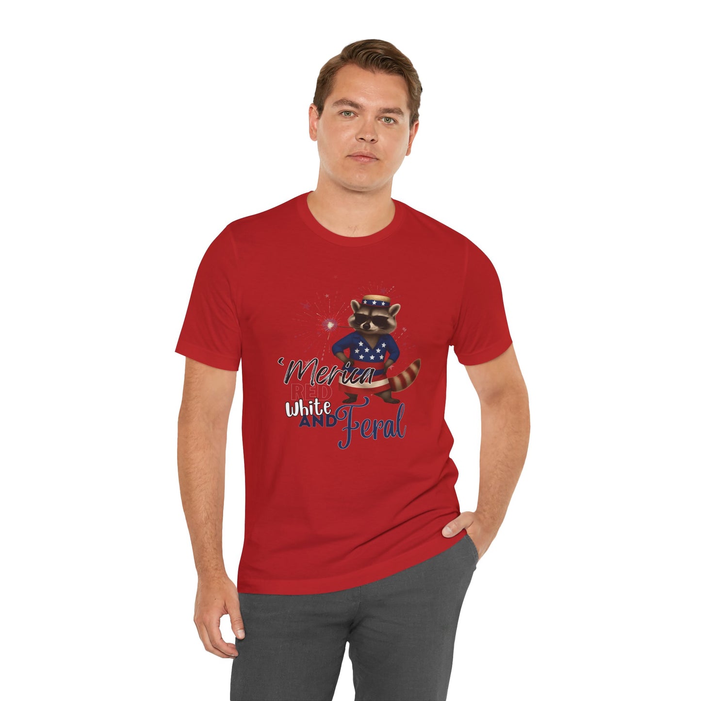 Patriotic T-Shirt, 'Merica Red White and Feral Shirt, Adult Humor Tshirt, July 4th T shirt, Independence Day, Red White and Blue, Racoon Tee