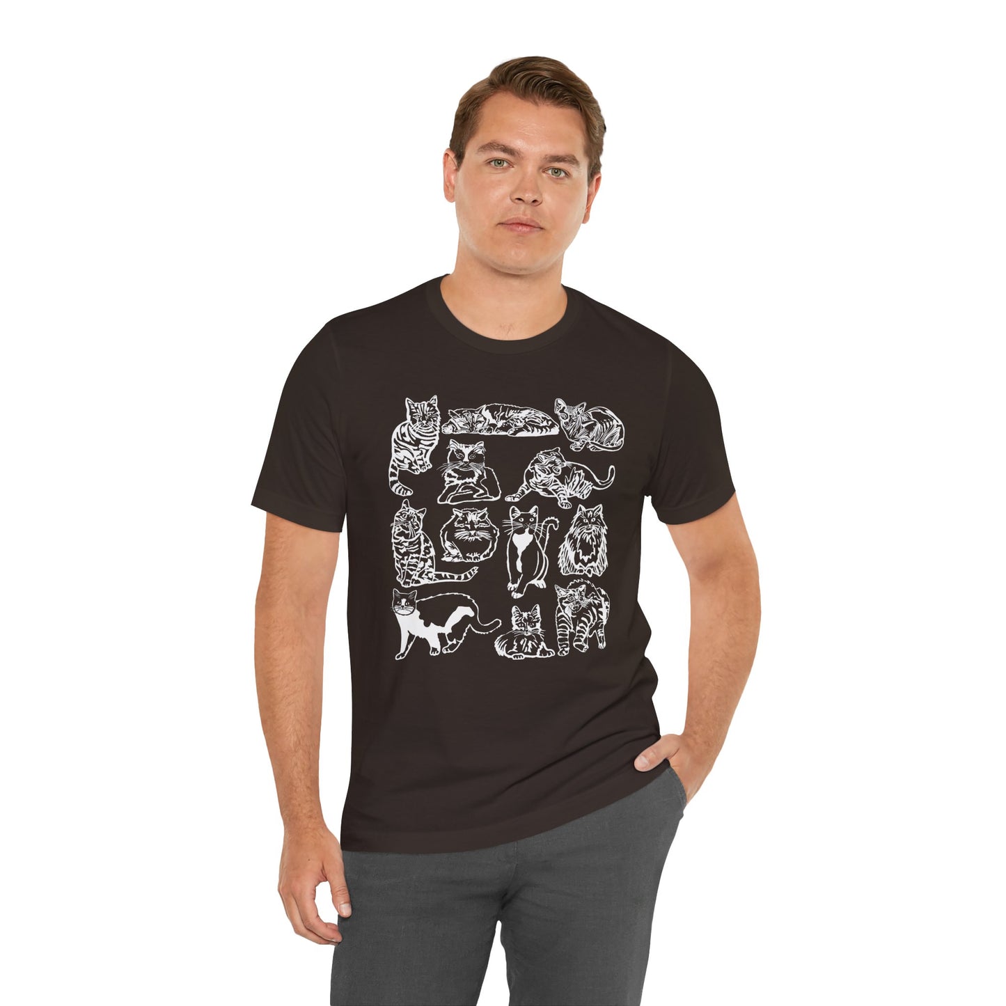 Cat Lover T-Shirt Gift for Cat Owner T Shirt with Cats, Cat Graphic Tee for Cat Lovers Top for Women, Cat T-shirt for Men, Striped Cat Shirt