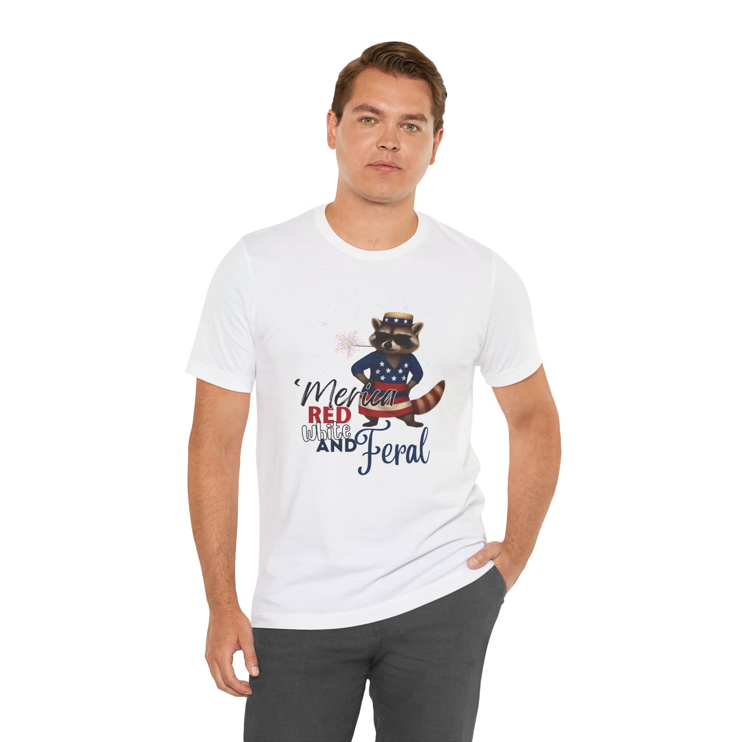 Patriotic T-Shirt, 'Merica Red White and Feral Shirt, Adult Humor Tshirt, July 4th T shirt, Independence Day, Red White and Blue, Racoon Tee