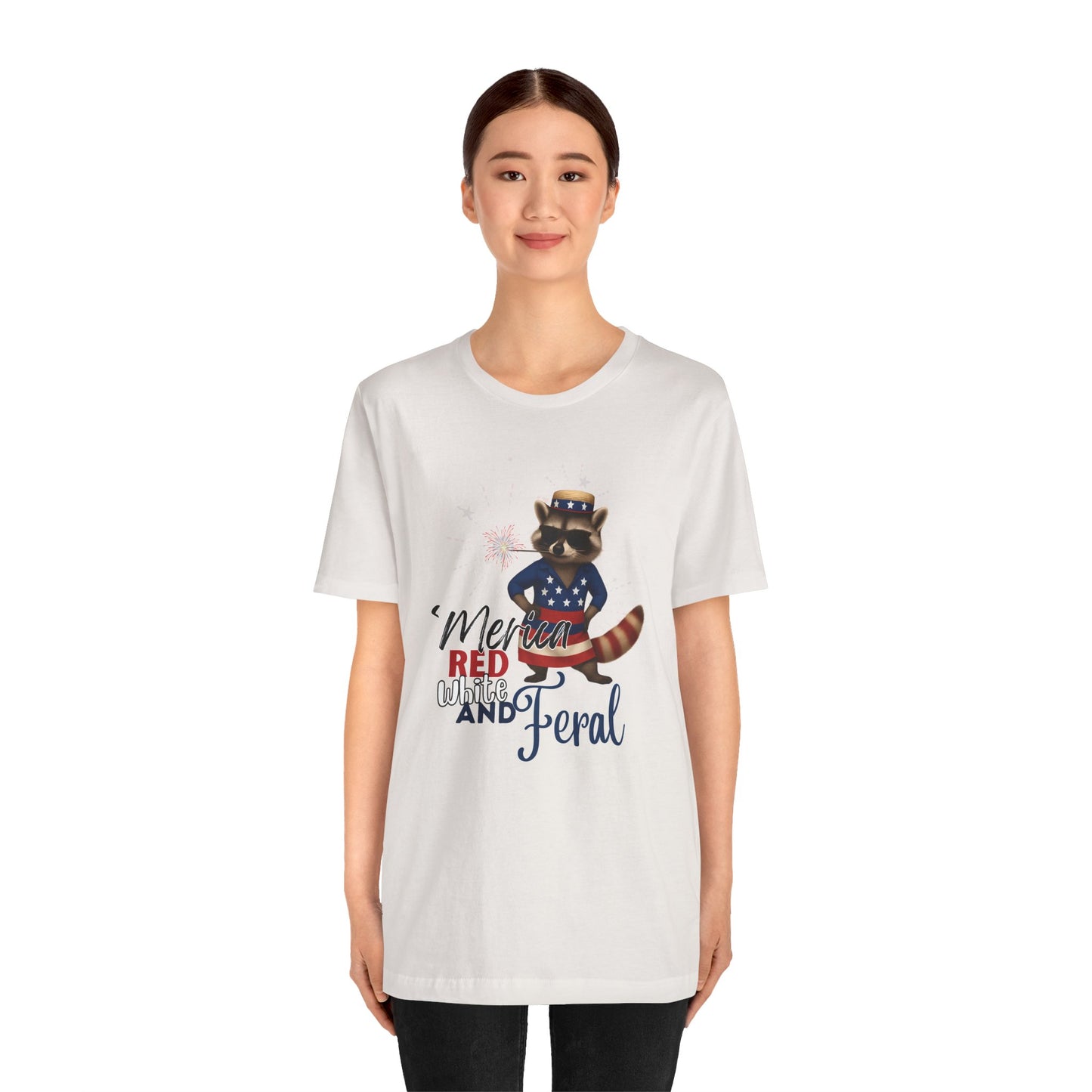 Patriotic T-Shirt, 'Merica Red White and Feral Shirt, Adult Humor Tshirt, July 4th T shirt, Independence Day, Red White and Blue, Racoon Tee