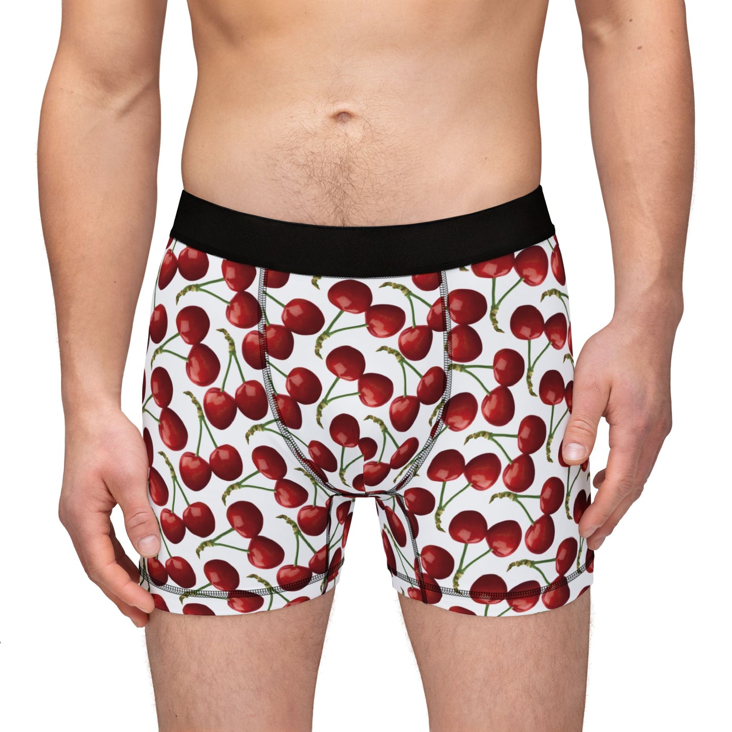 Cherry Boxer Briefs, Boxer Brief with Cherry Pattern, Men's Underwear with Cherries, Fruit Patterned Sleepwear, Boy Short, Fun Gift for Him