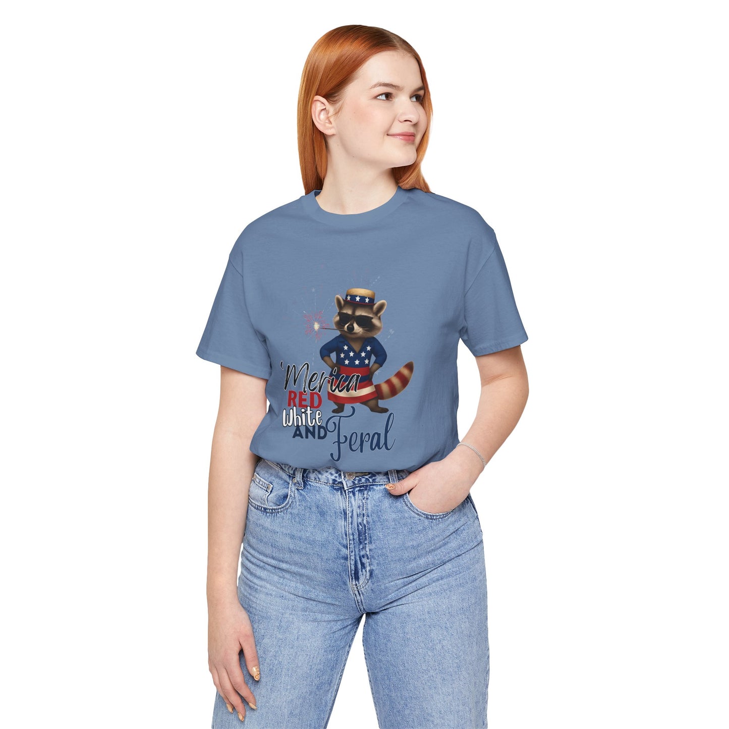 Patriotic T-Shirt, 'Merica Red White and Feral Shirt, Adult Humor Tshirt, July 4th T shirt, Independence Day, Red White and Blue, Racoon Tee
