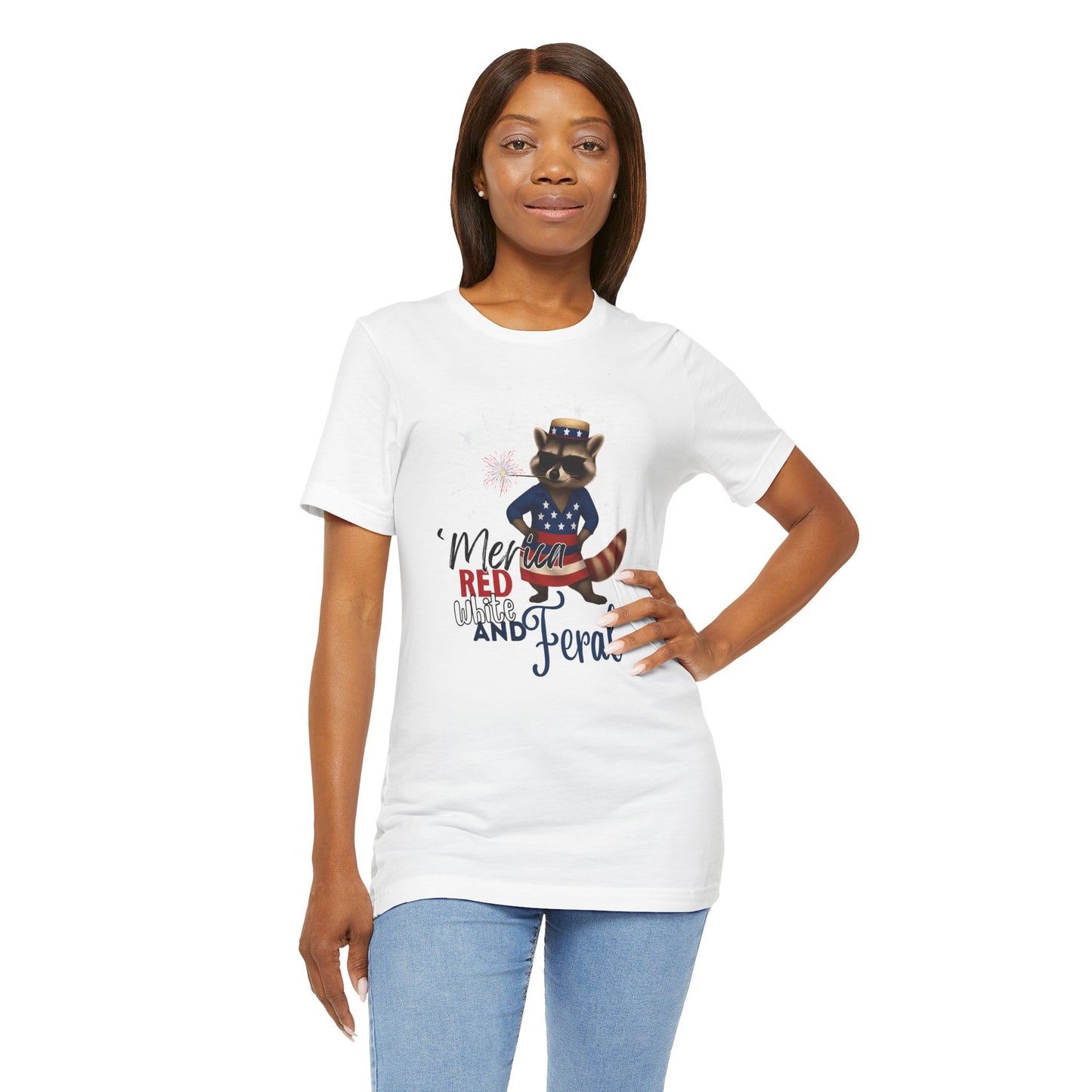 Patriotic T-Shirt, 'Merica Red White and Feral Shirt, Adult Humor Tshirt, July 4th T shirt, Independence Day, Red White and Blue, Racoon Tee