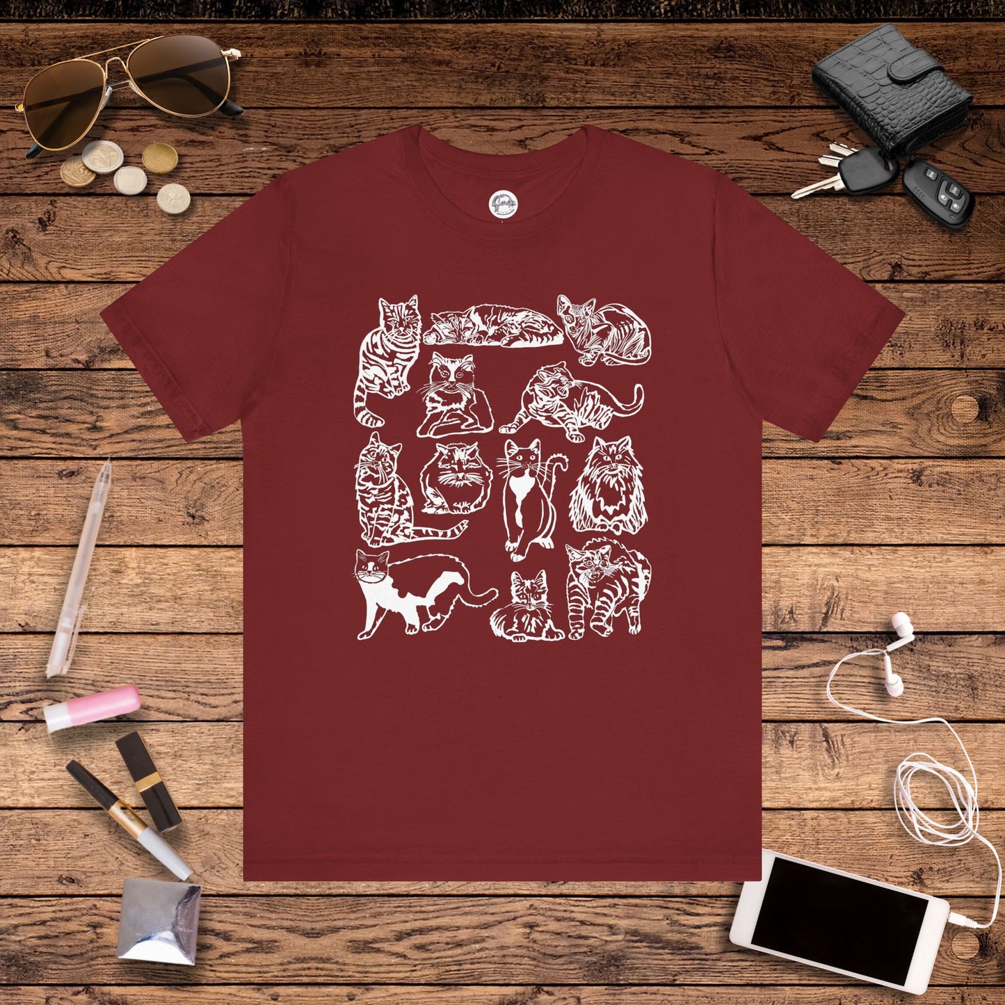 Cat Lover T-Shirt Gift for Cat Owner T Shirt with Cats, Cat Graphic Tee for Cat Lovers Top for Women, Cat T-shirt for Men, Striped Cat Shirt