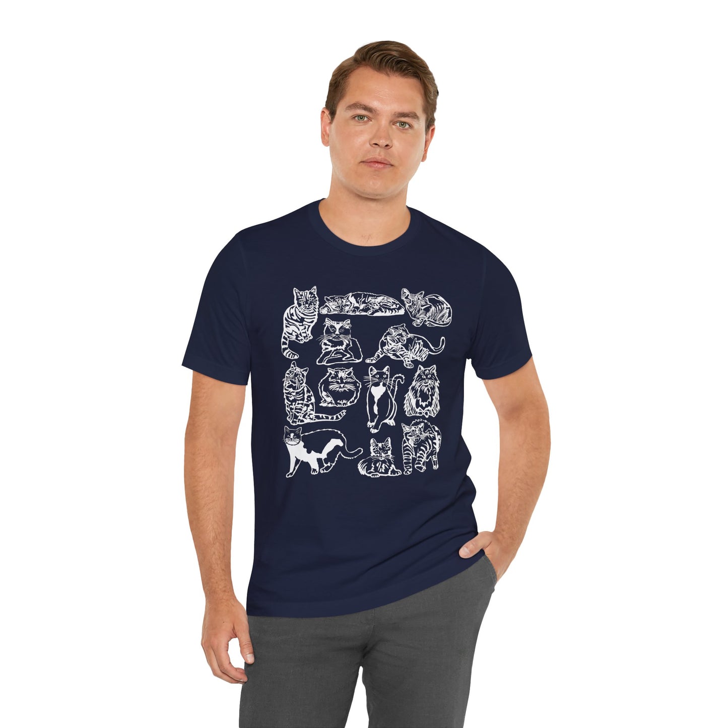 Cat Lover T-Shirt Gift for Cat Owner T Shirt with Cats, Cat Graphic Tee for Cat Lovers Top for Women, Cat T-shirt for Men, Striped Cat Shirt