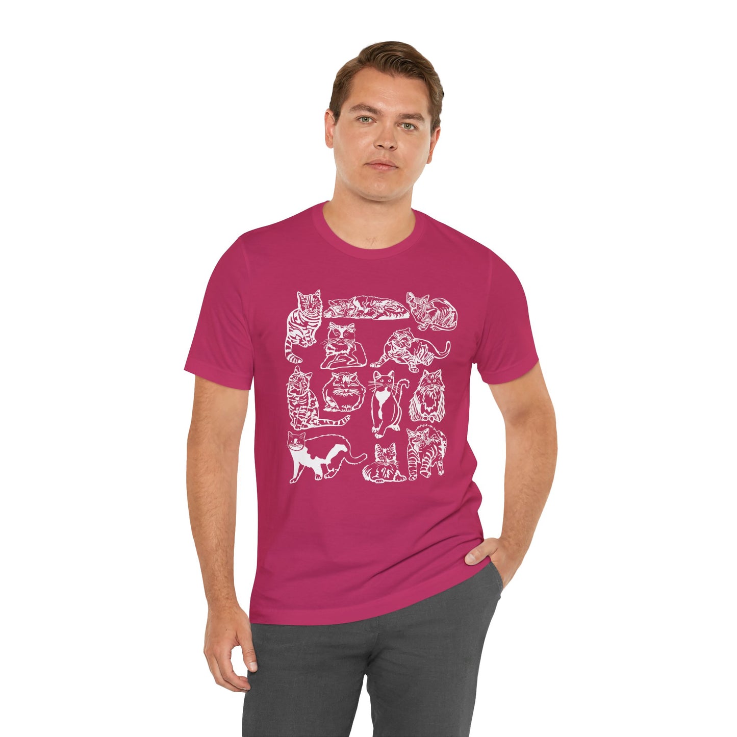 Cat Lover T-Shirt Gift for Cat Owner T Shirt with Cats, Cat Graphic Tee for Cat Lovers Top for Women, Cat T-shirt for Men, Striped Cat Shirt