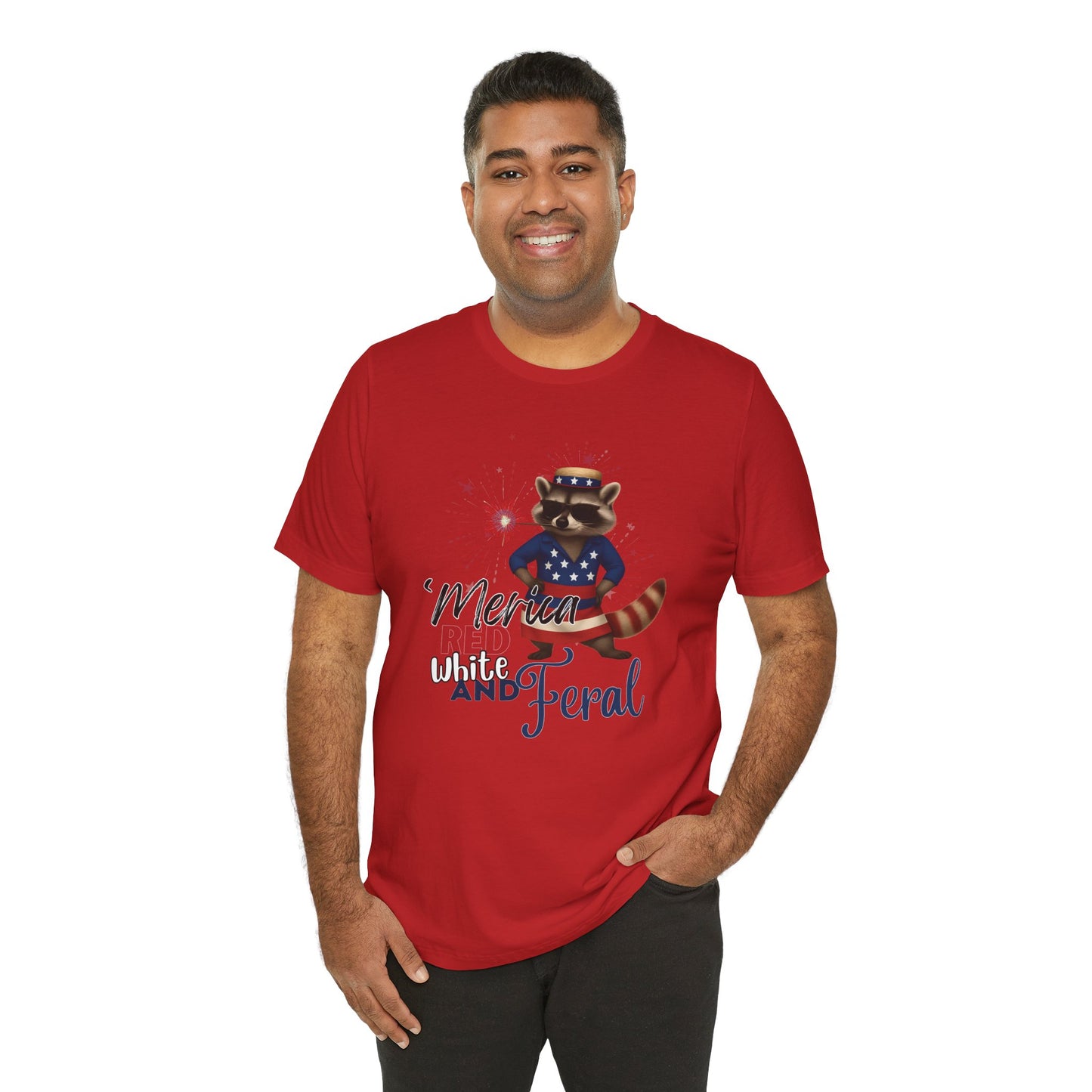 Patriotic T-Shirt, 'Merica Red White and Feral Shirt, Adult Humor Tshirt, July 4th T shirt, Independence Day, Red White and Blue, Racoon Tee