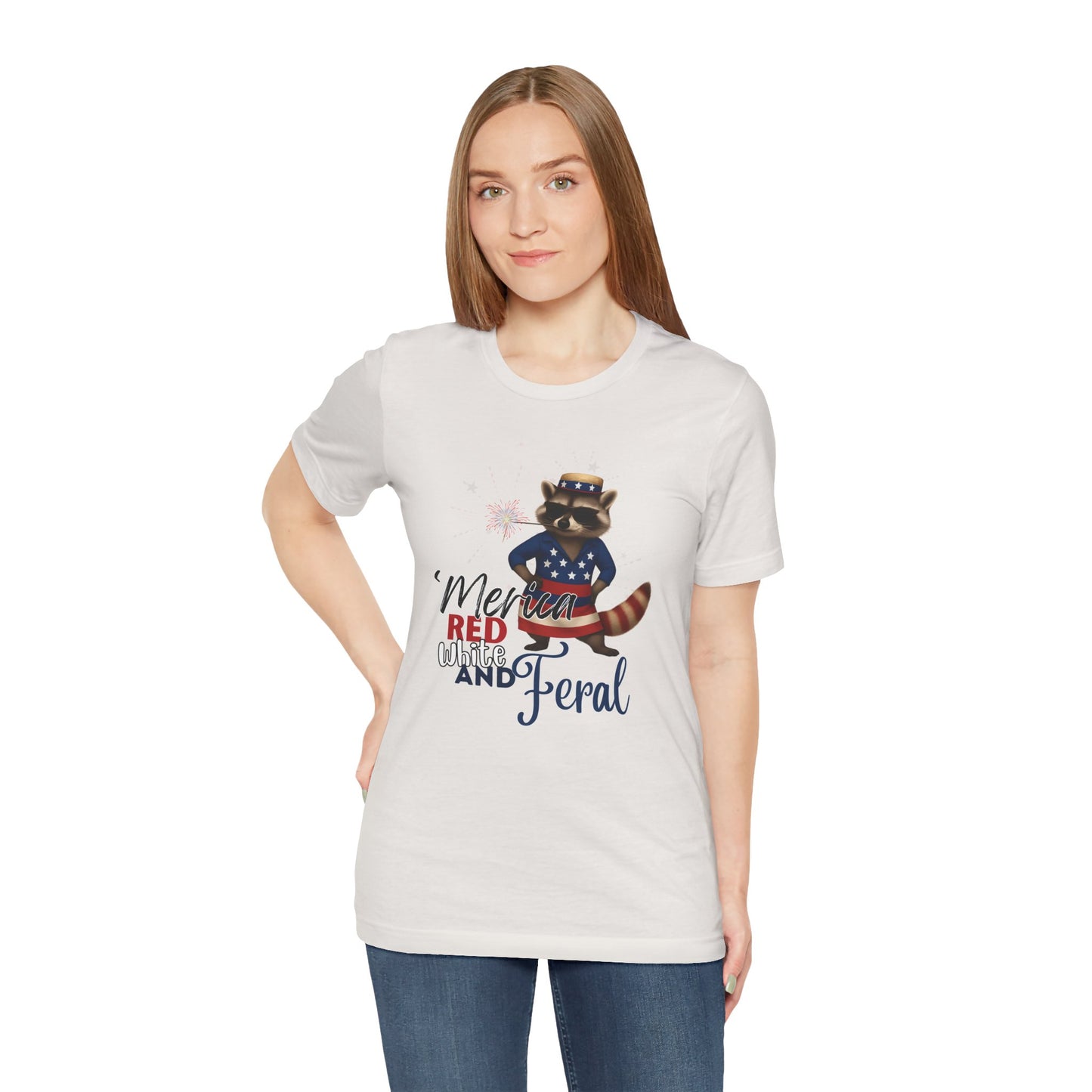 Patriotic T-Shirt, 'Merica Red White and Feral Shirt, Adult Humor Tshirt, July 4th T shirt, Independence Day, Red White and Blue, Racoon Tee