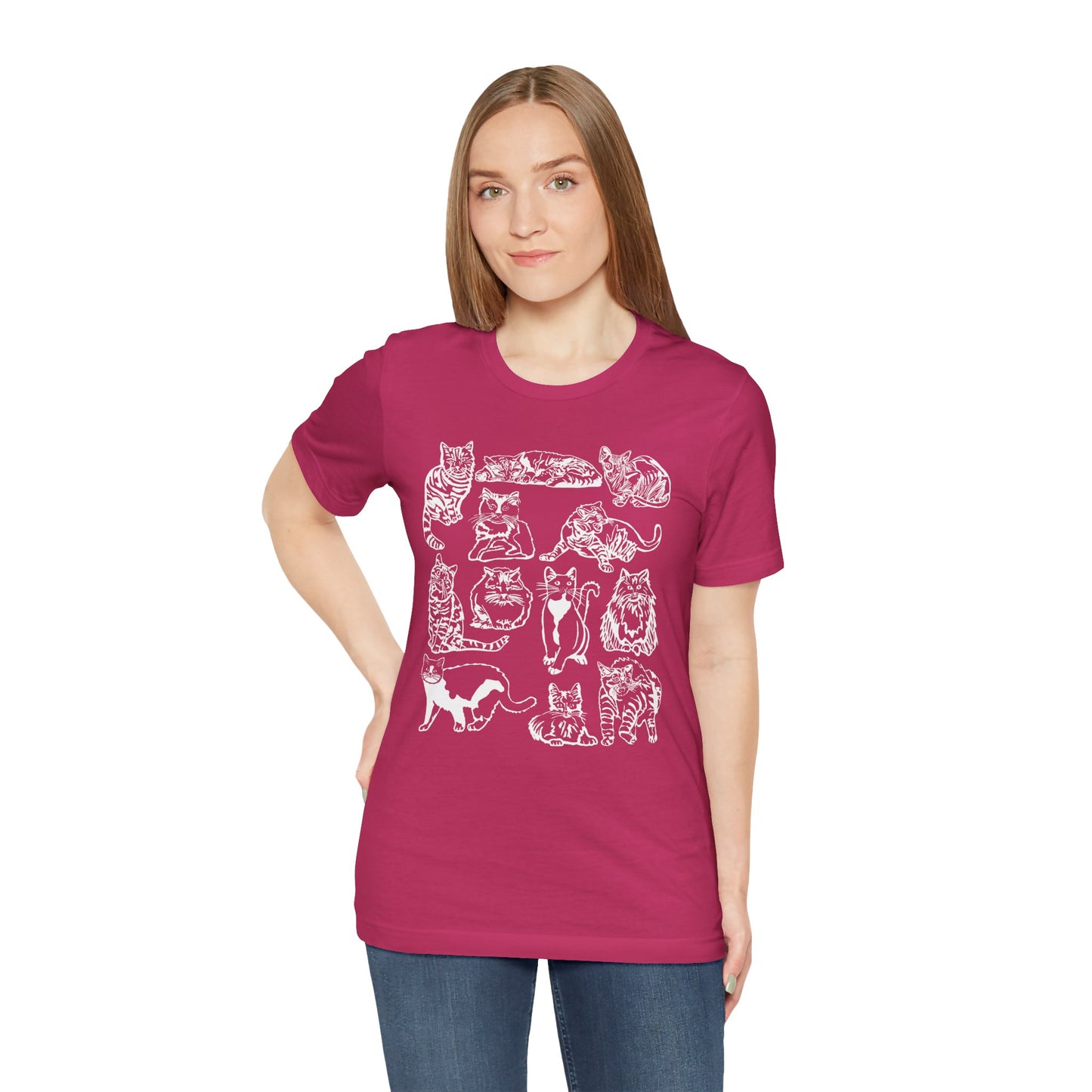 Cat Lover T-Shirt Gift for Cat Owner T Shirt with Cats, Cat Graphic Tee for Cat Lovers Top for Women, Cat T-shirt for Men, Striped Cat Shirt