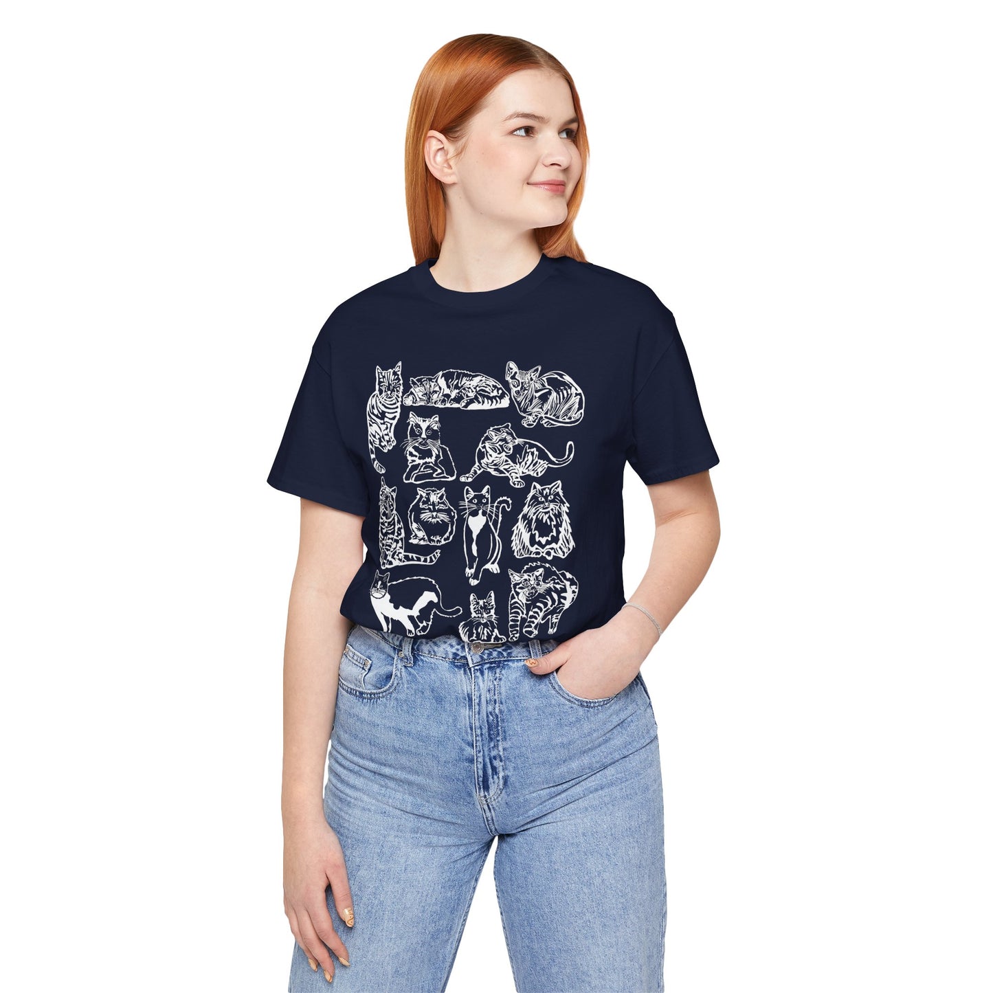 Cat Lover T-Shirt Gift for Cat Owner T Shirt with Cats, Cat Graphic Tee for Cat Lovers Top for Women, Cat T-shirt for Men, Striped Cat Shirt