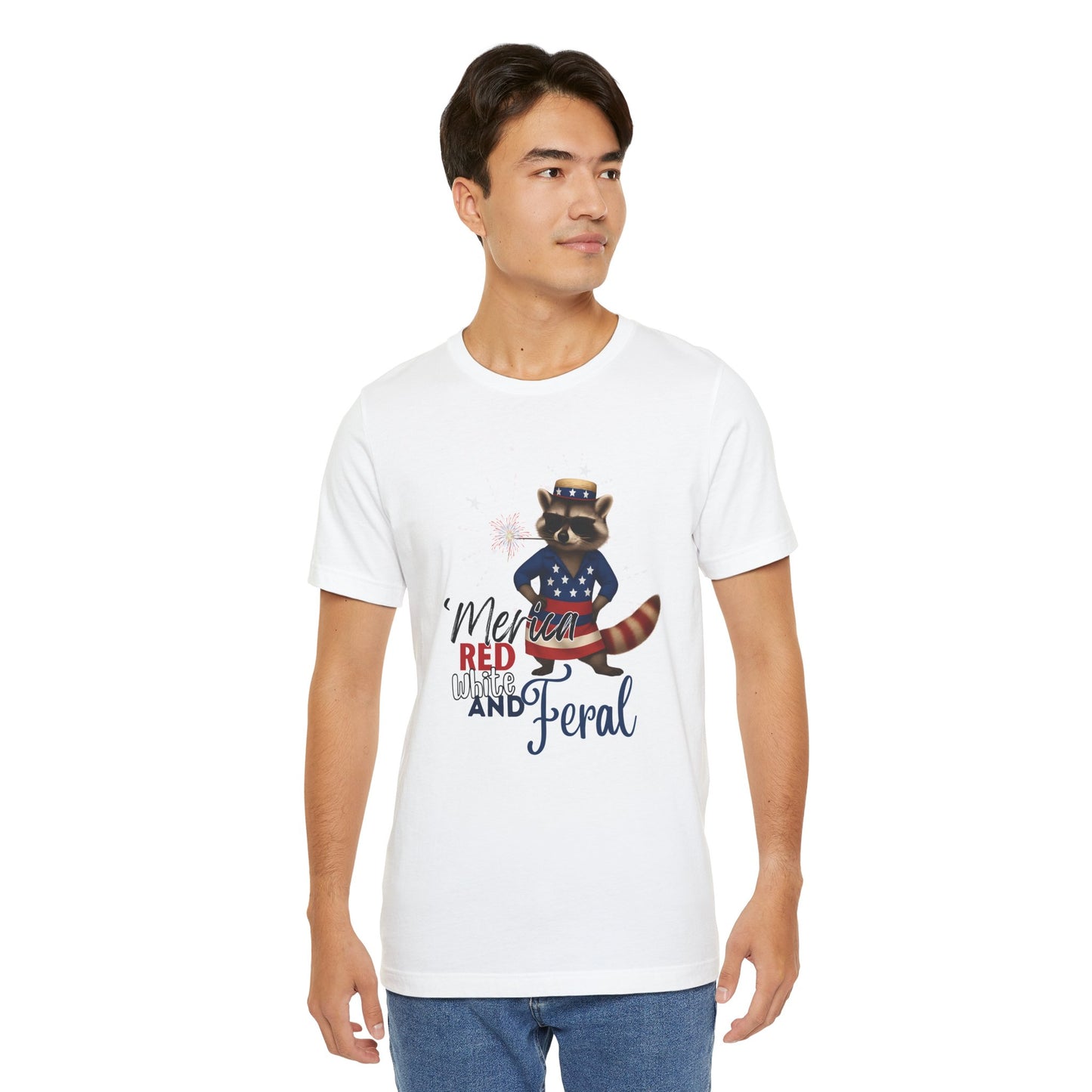 Patriotic T-Shirt, 'Merica Red White and Feral Shirt, Adult Humor Tshirt, July 4th T shirt, Independence Day, Red White and Blue, Racoon Tee