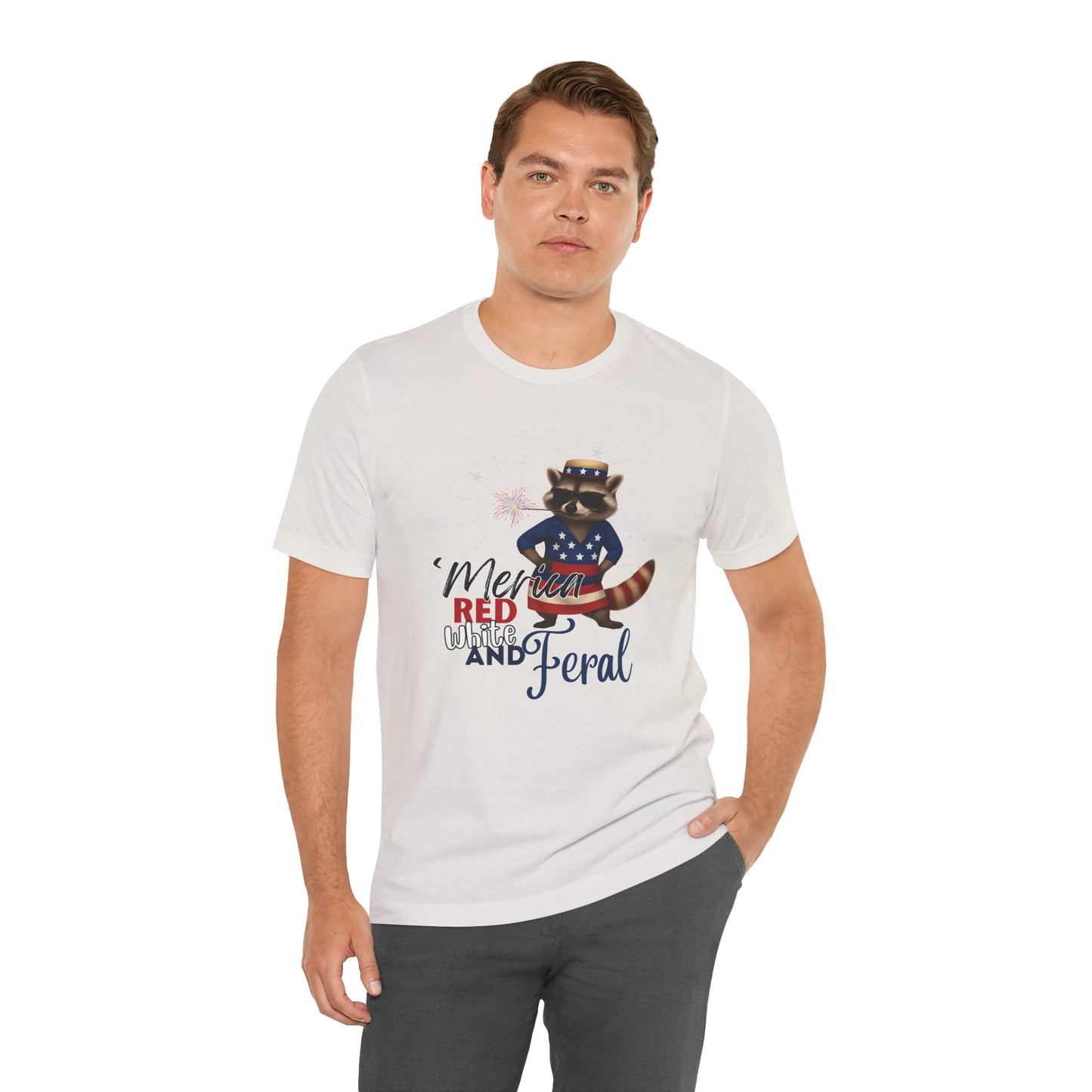 Patriotic T-Shirt, 'Merica Red White and Feral Shirt, Adult Humor Tshirt, July 4th T shirt, Independence Day, Red White and Blue, Racoon Tee