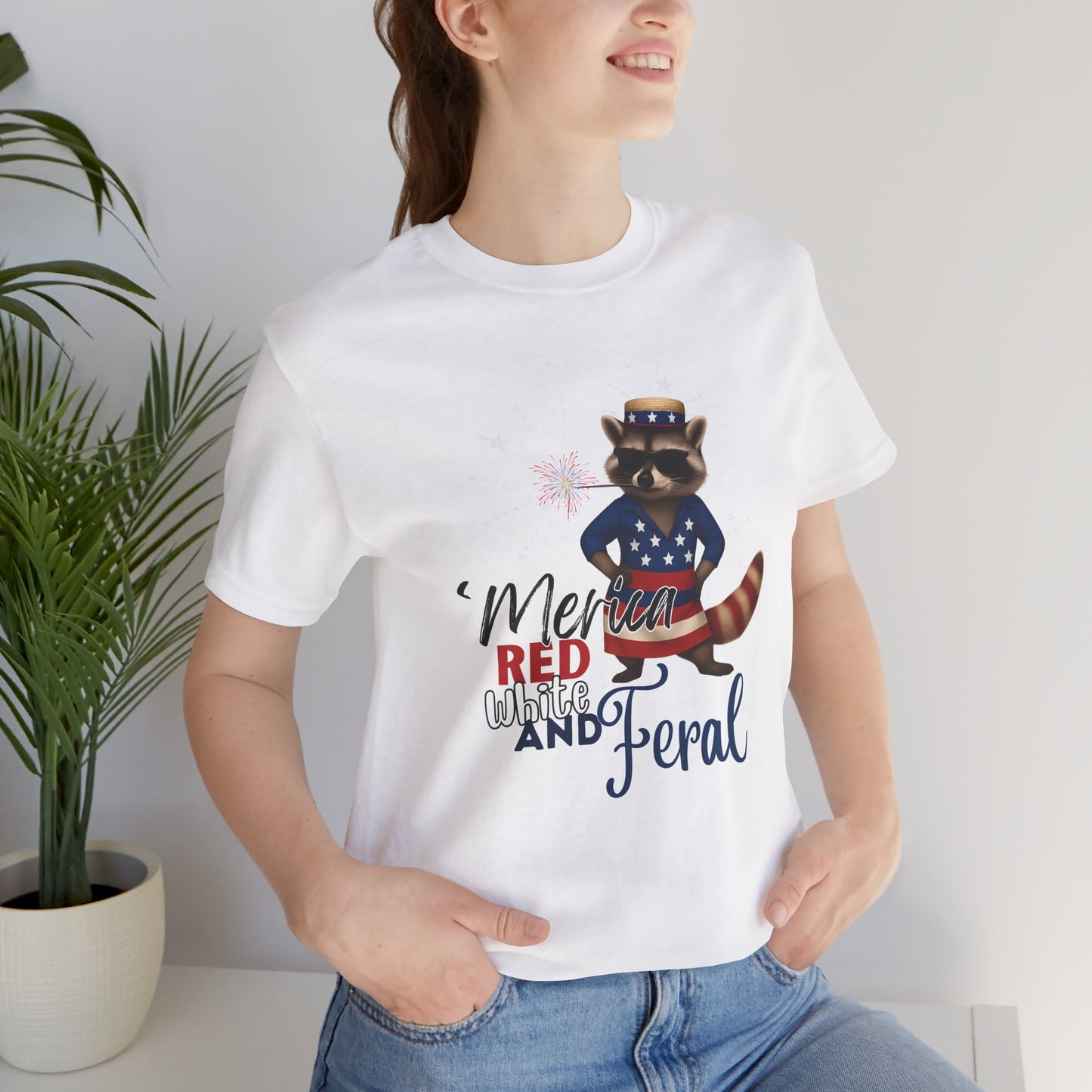 Patriotic T-Shirt, 'Merica Red White and Feral Shirt, Adult Humor Tshirt, July 4th T shirt, Independence Day, Red White and Blue, Racoon Tee