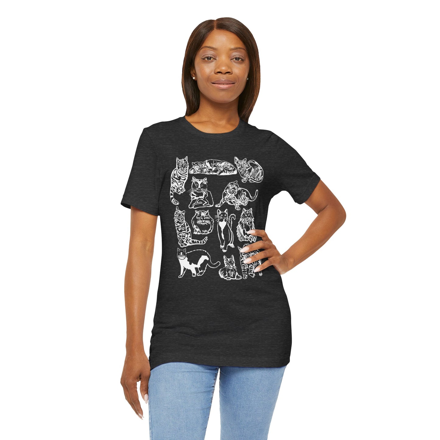 Cat Lover T-Shirt Gift for Cat Owner T Shirt with Cats, Cat Graphic Tee for Cat Lovers Top for Women, Cat T-shirt for Men, Striped Cat Shirt