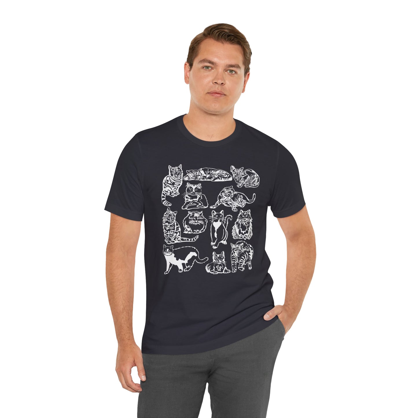 Cat Lover T-Shirt Gift for Cat Owner T Shirt with Cats, Cat Graphic Tee for Cat Lovers Top for Women, Cat T-shirt for Men, Striped Cat Shirt