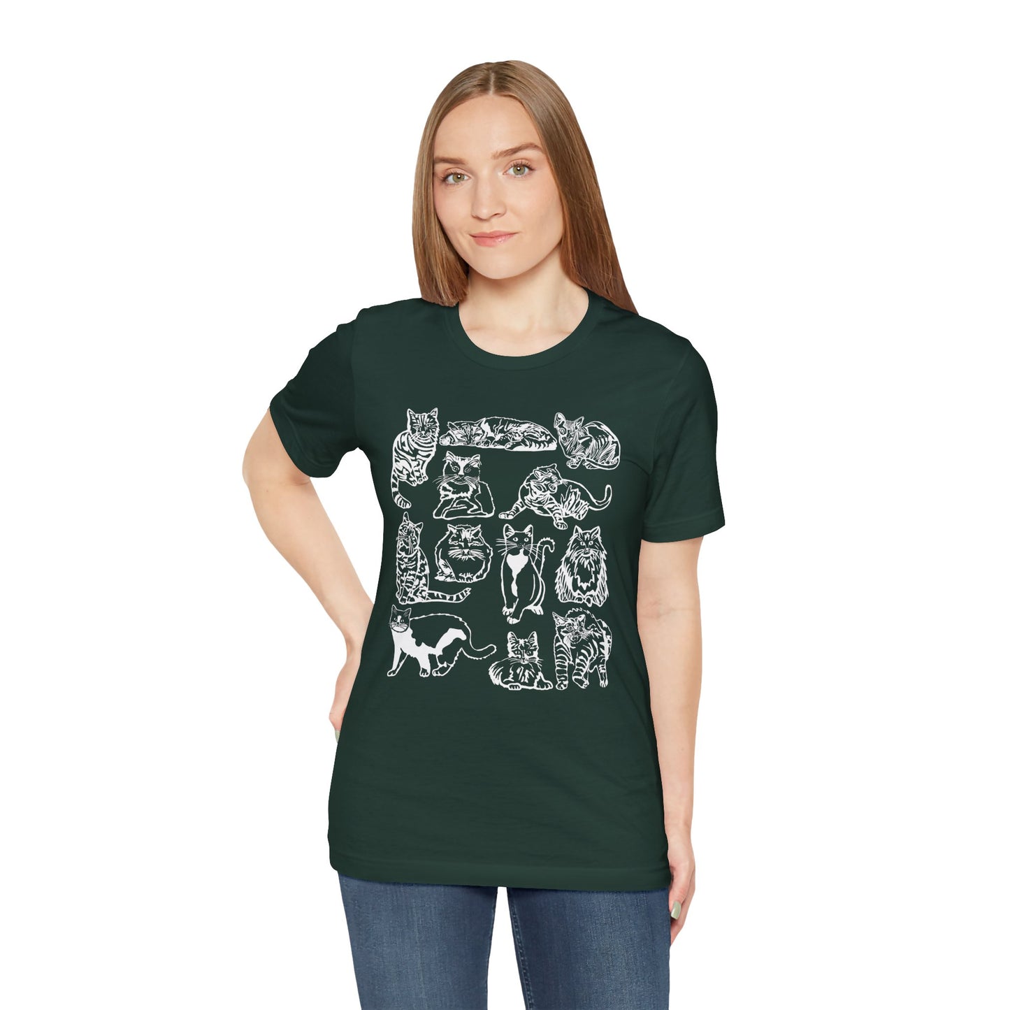 Cat Lover T-Shirt Gift for Cat Owner T Shirt with Cats, Cat Graphic Tee for Cat Lovers Top for Women, Cat T-shirt for Men, Striped Cat Shirt