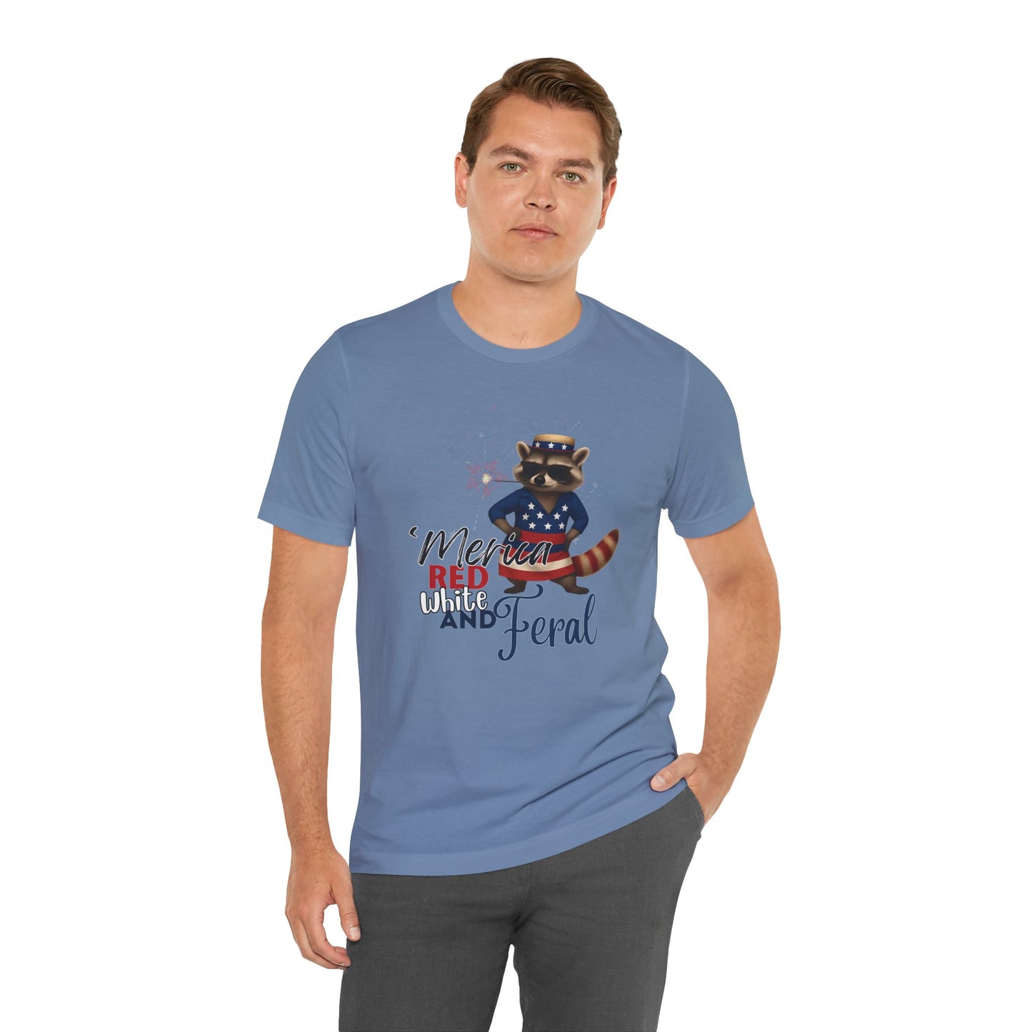 Patriotic T-Shirt, 'Merica Red White and Feral Shirt, Adult Humor Tshirt, July 4th T shirt, Independence Day, Red White and Blue, Racoon Tee