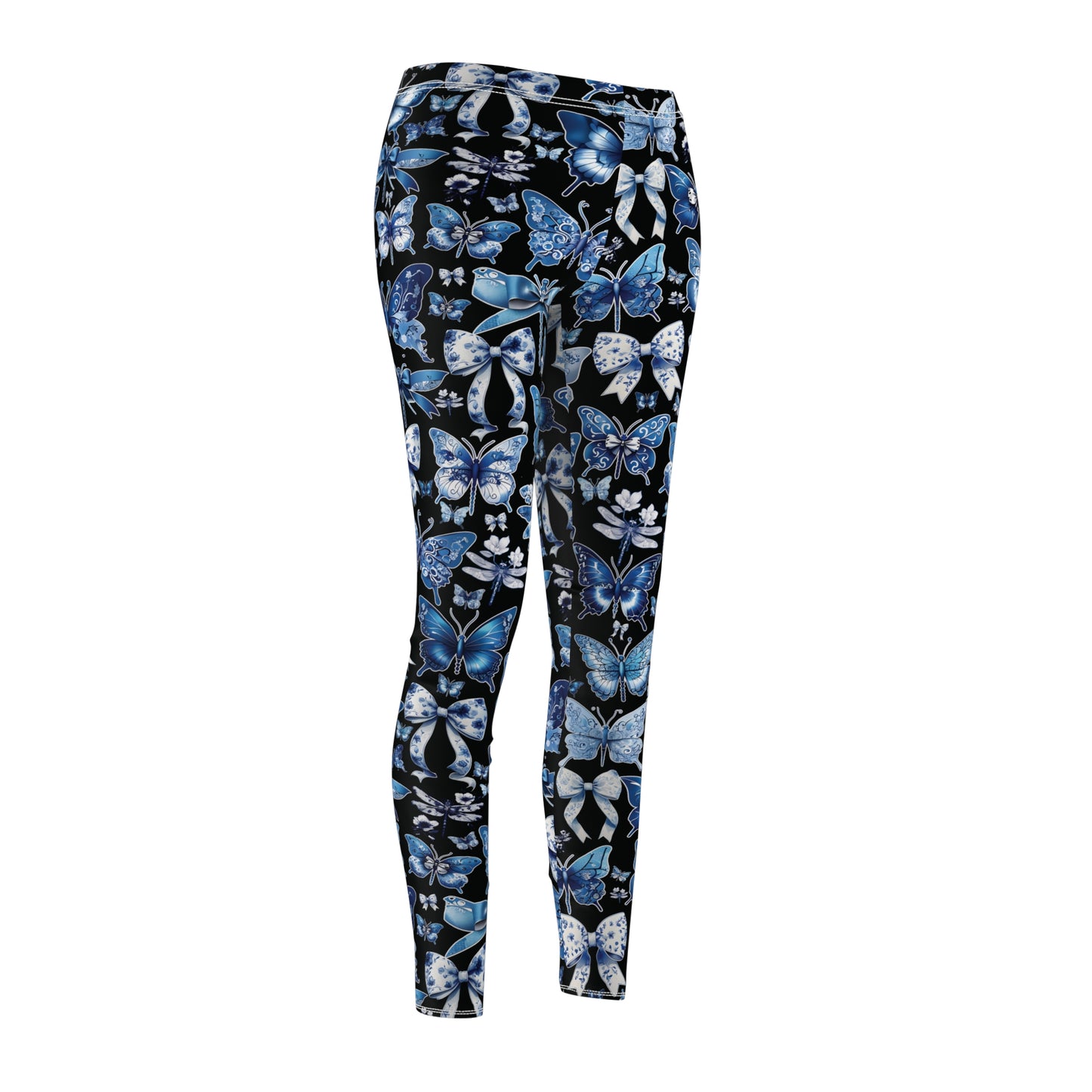 Black Chinoiserie Leggings with Butterflies, Coquettes and Dragonflies, Workout Pants, Stretchy Pants, Yoga Clothes, Gift for Her