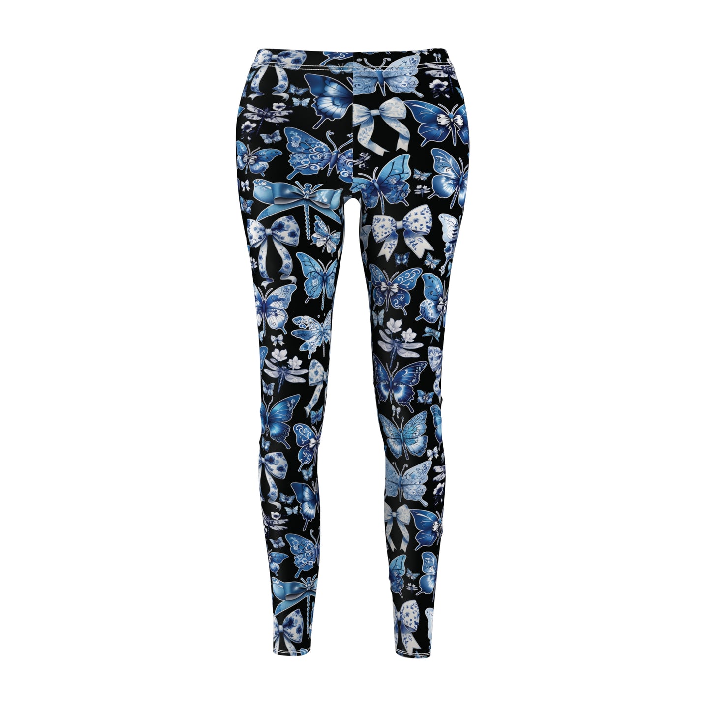 Black Chinoiserie Leggings with Butterflies, Coquettes and Dragonflies, Workout Pants, Stretchy Pants, Yoga Clothes, Gift for Her