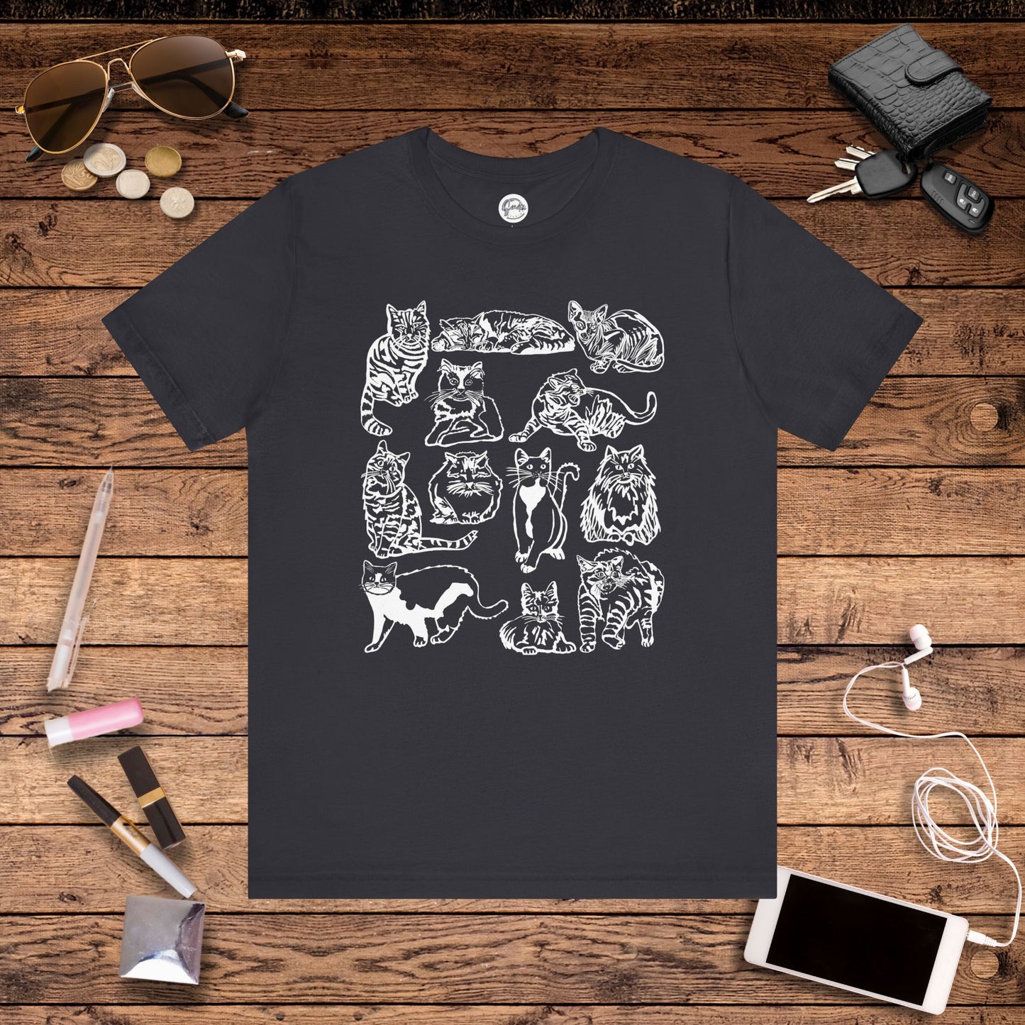 Cat Lover T-Shirt Gift for Cat Owner T Shirt with Cats, Cat Graphic Tee for Cat Lovers Top for Women, Cat T-shirt for Men, Striped Cat Shirt